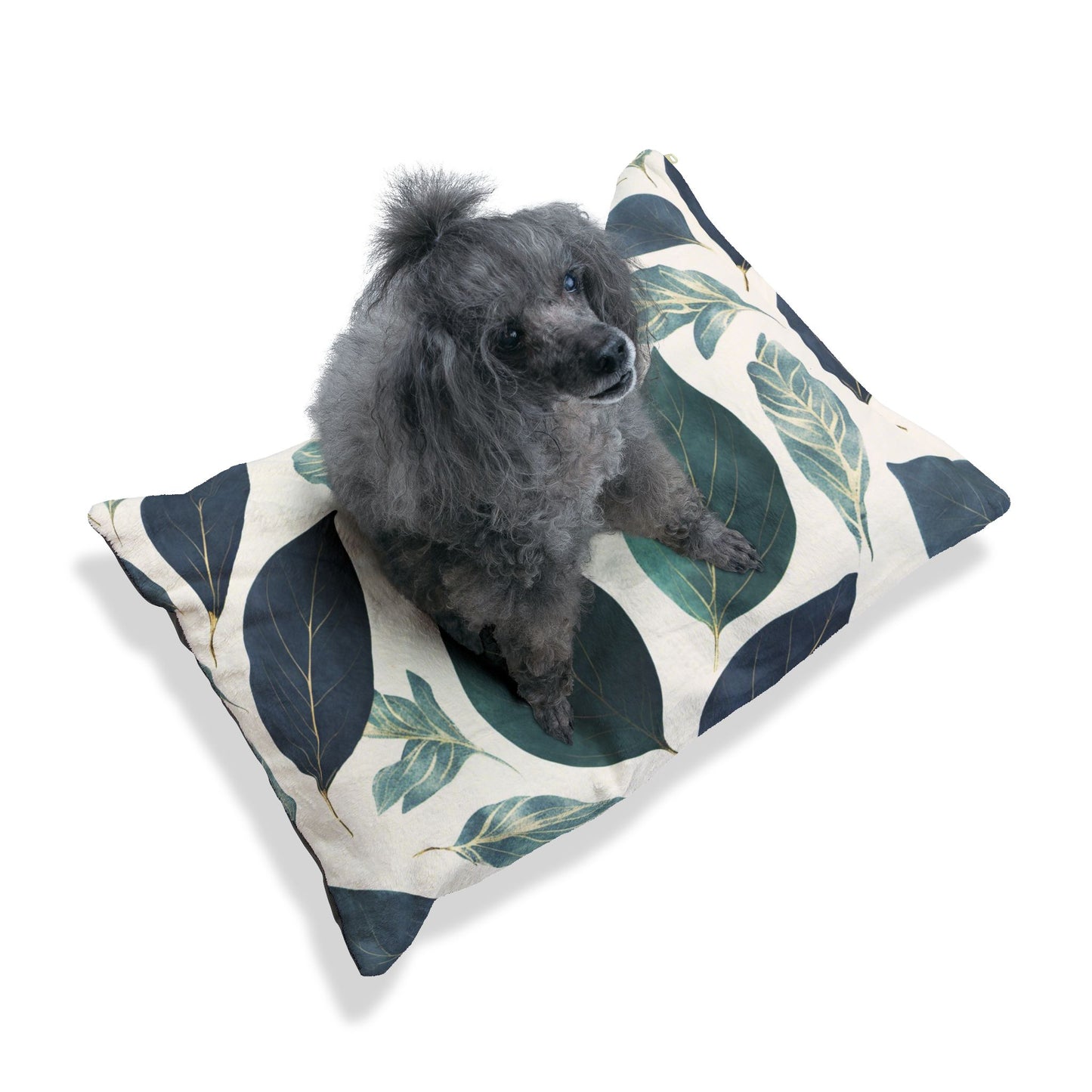 Blue and Green Leaves Pet Bed, Dog Pillow, Puppy Mattress