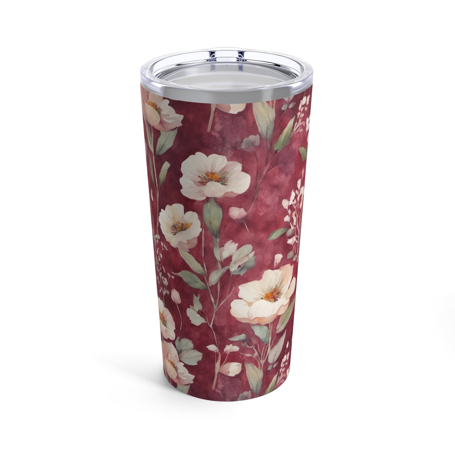 White Roses on Plum Red Tumbler 20oz