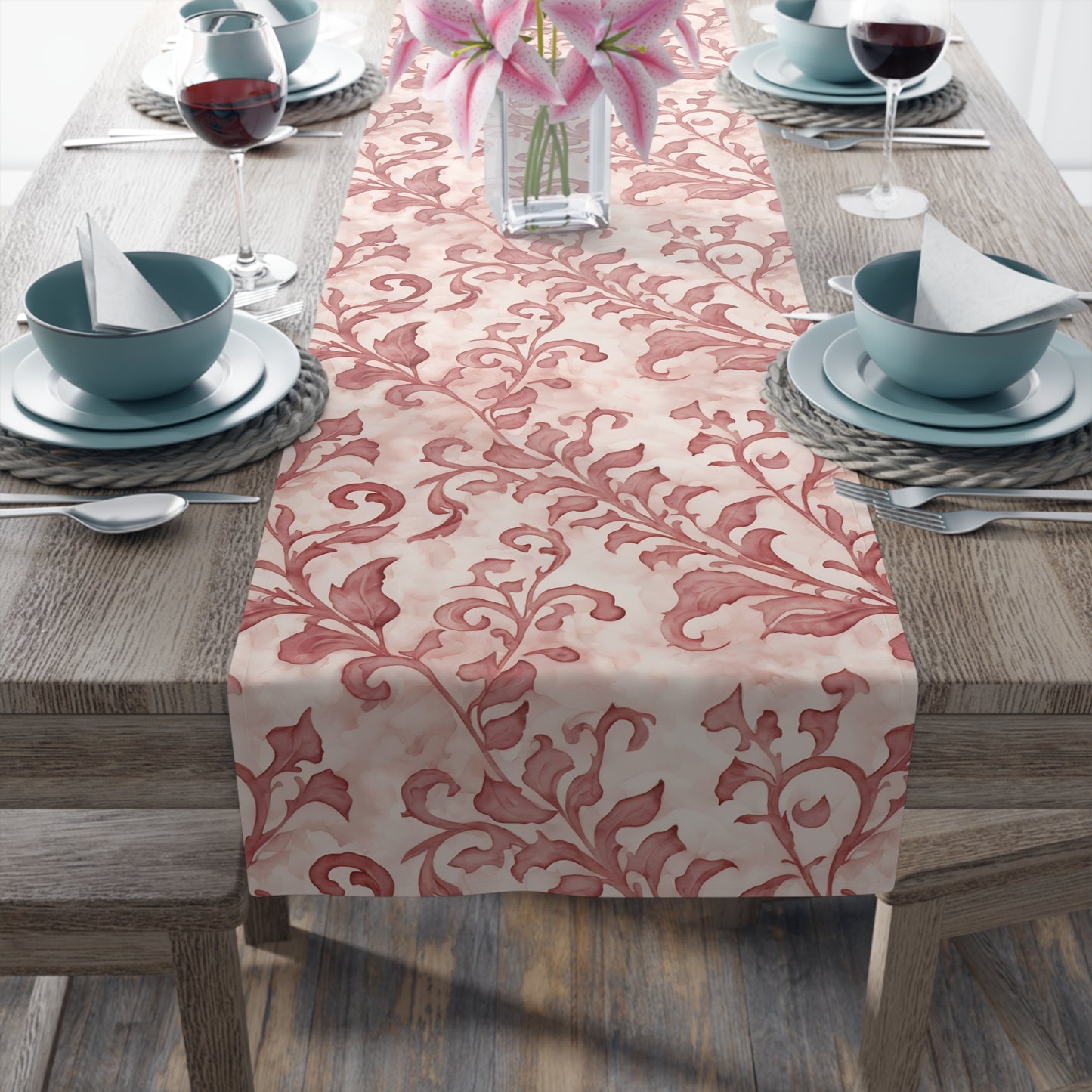 Climbing Pink Leaves, Table Runner (Cotton, Poly)