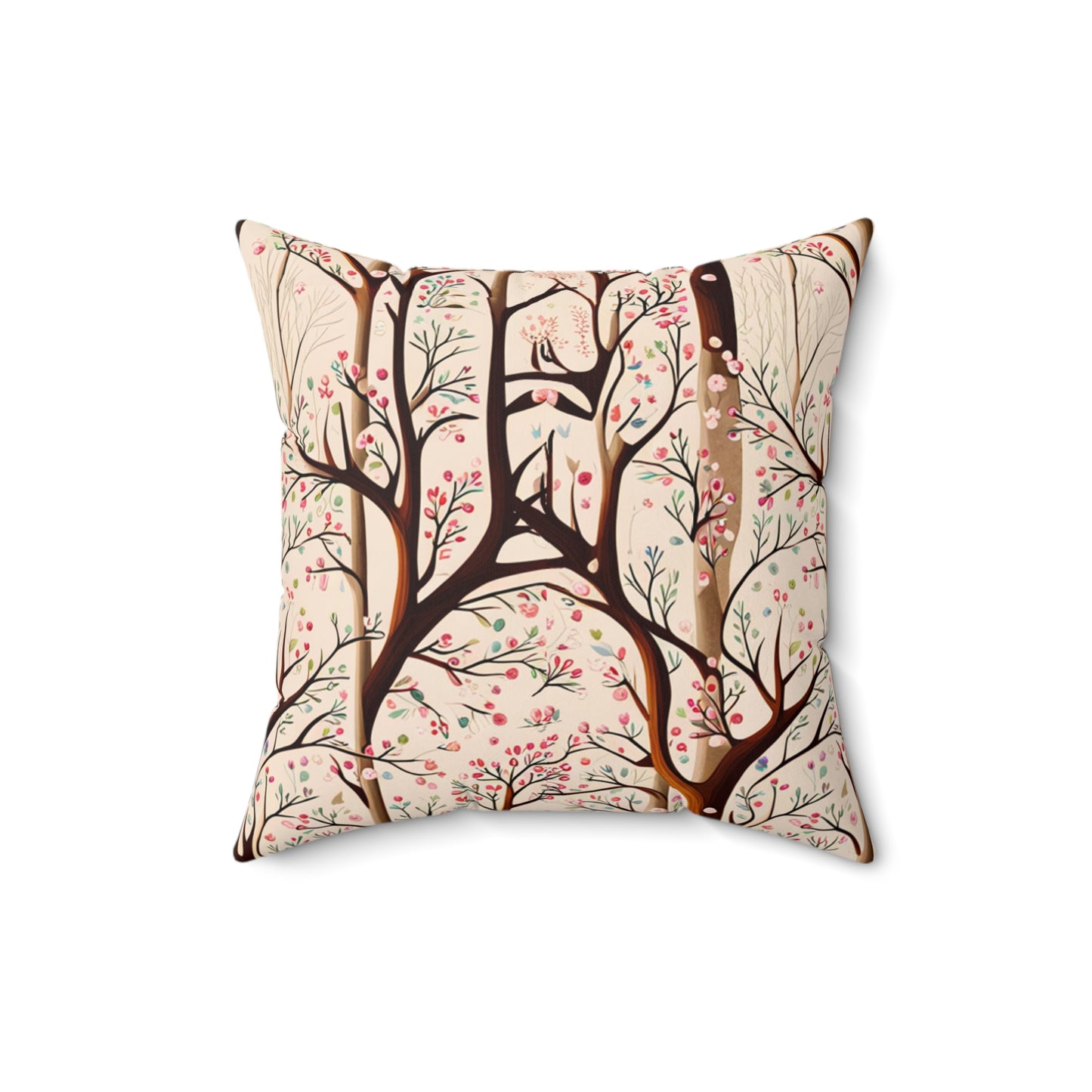 Delicate Blossom Trees Polyester Square Pillow