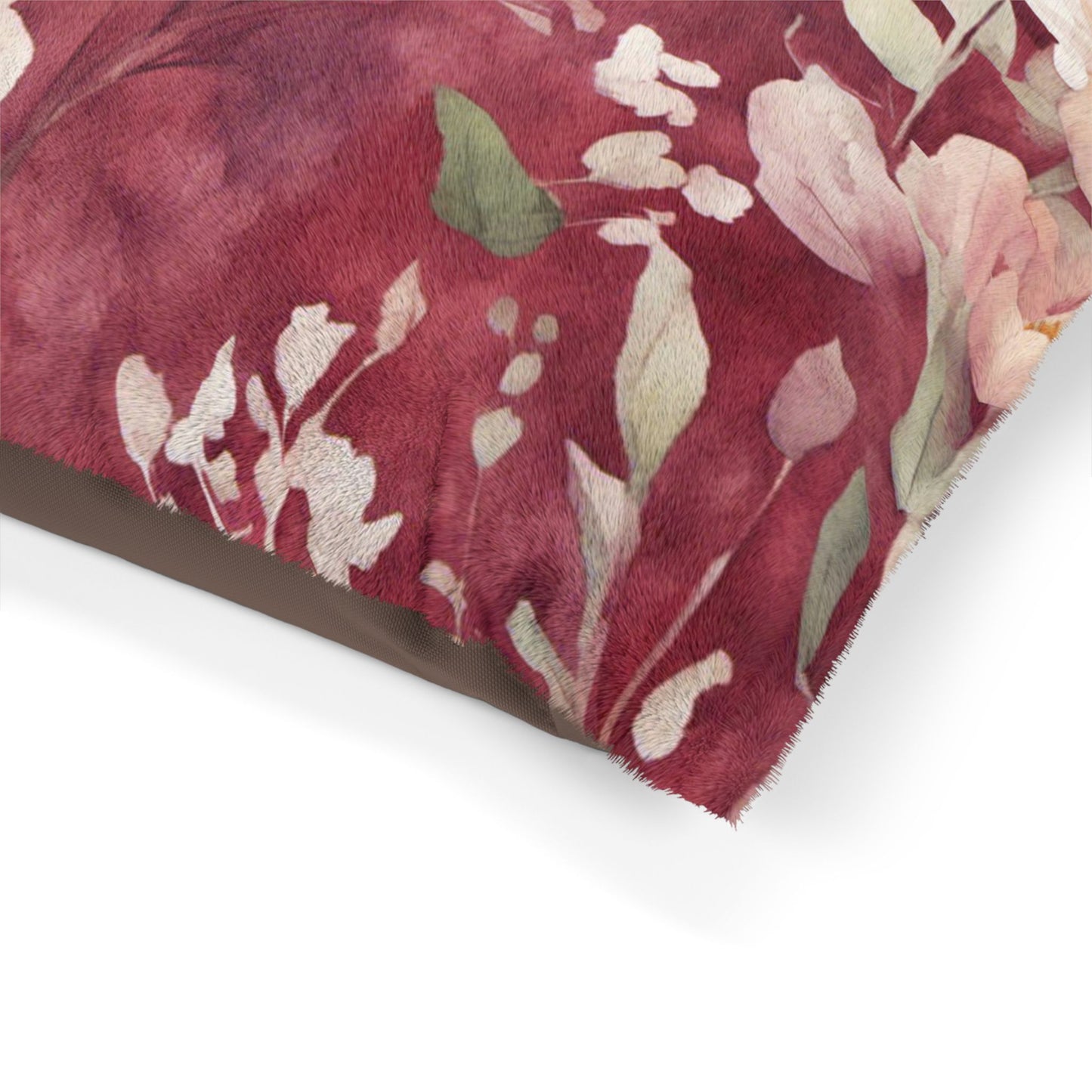 White Roses on Plum Red Pet Bed