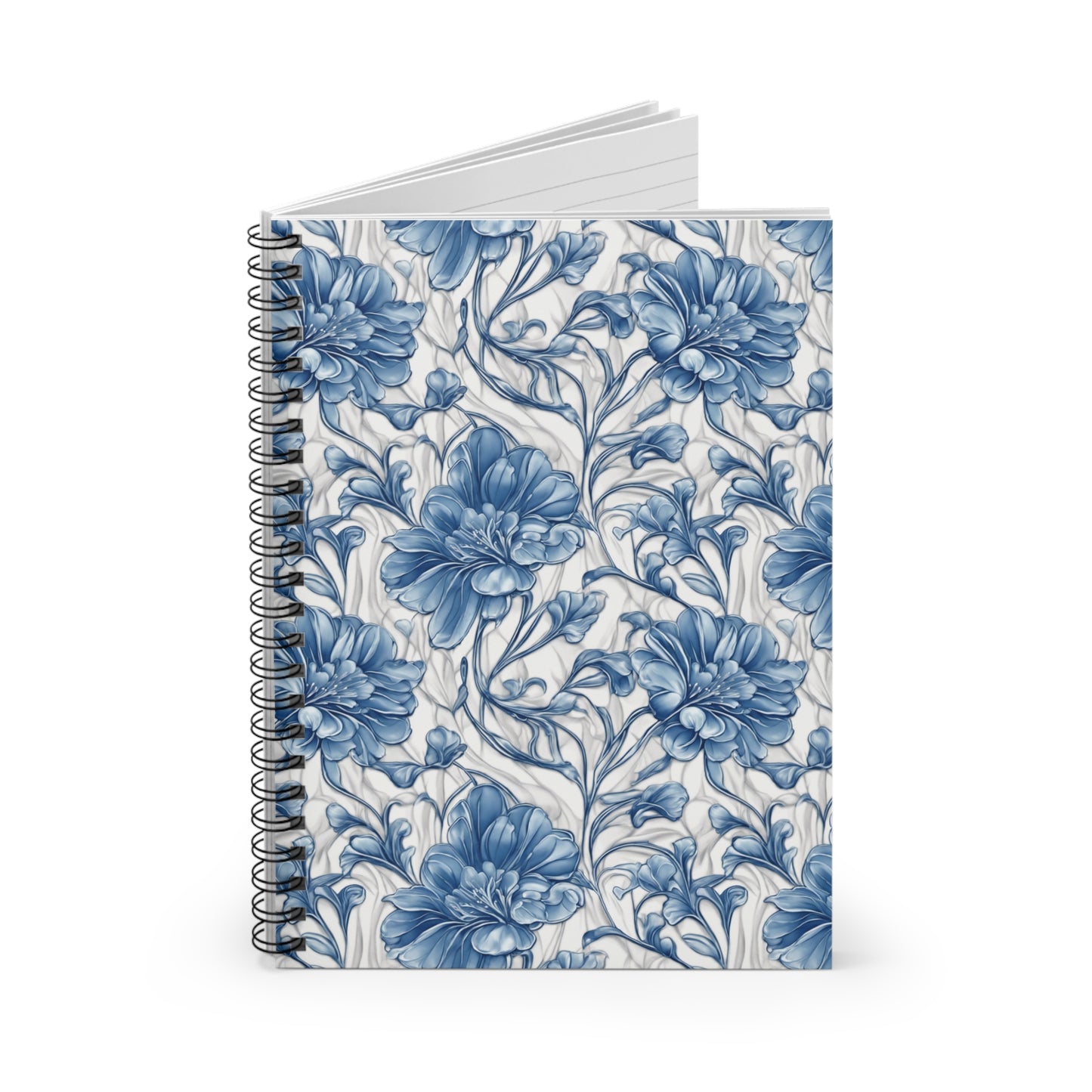 Blue & White Flowers Spiral Notebook - Ruled Line