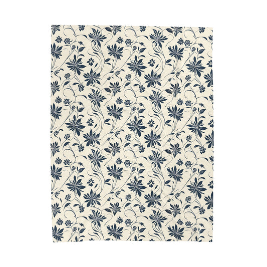 Simple Navy Flower Pattern Velveteen Plush Blanket