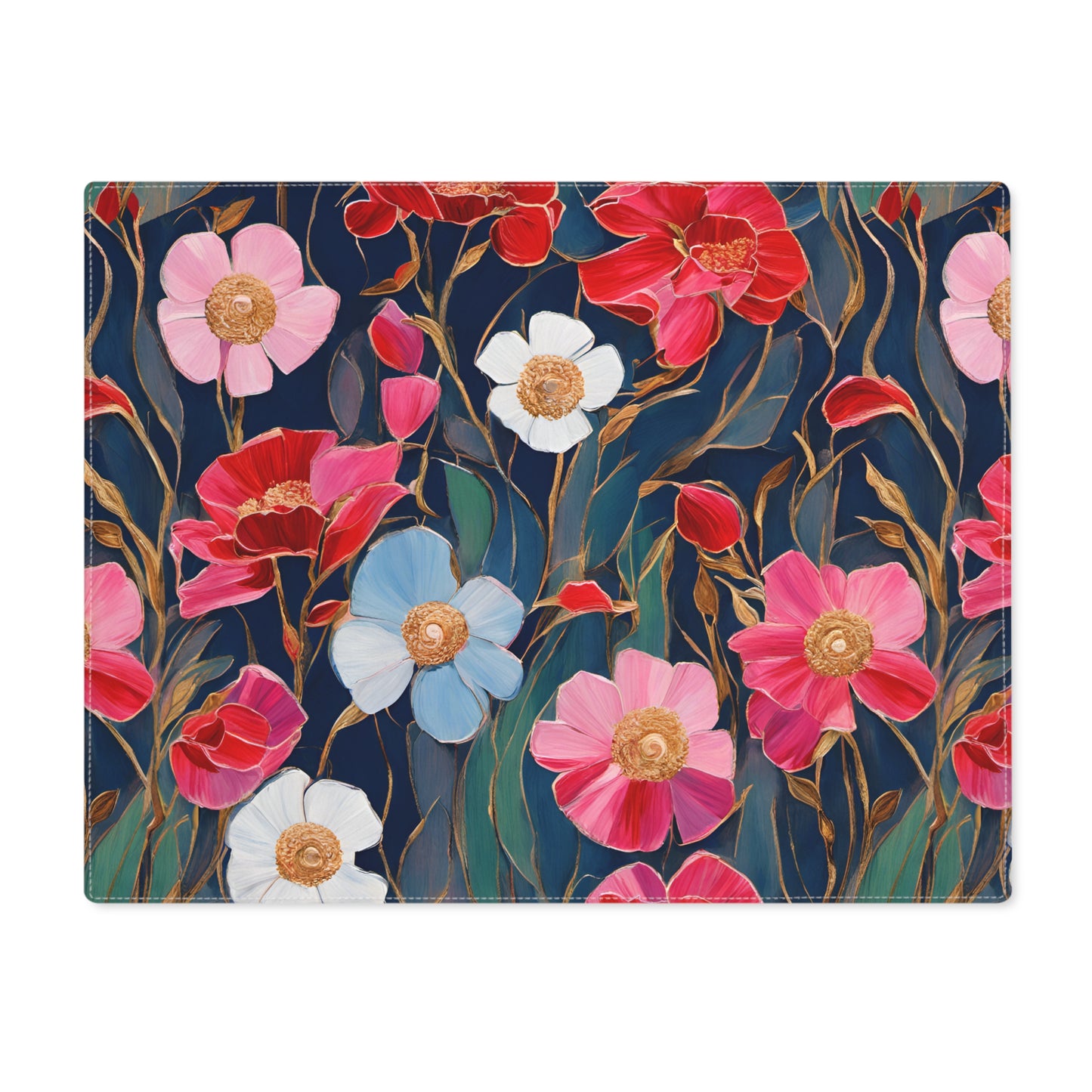 Red and Pink Poppies on Indigo, Placemat, 1pc