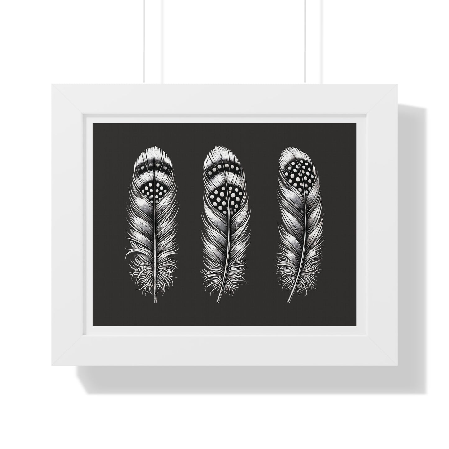 Black and White Speckled Feathers, Framed Horizontal Poster