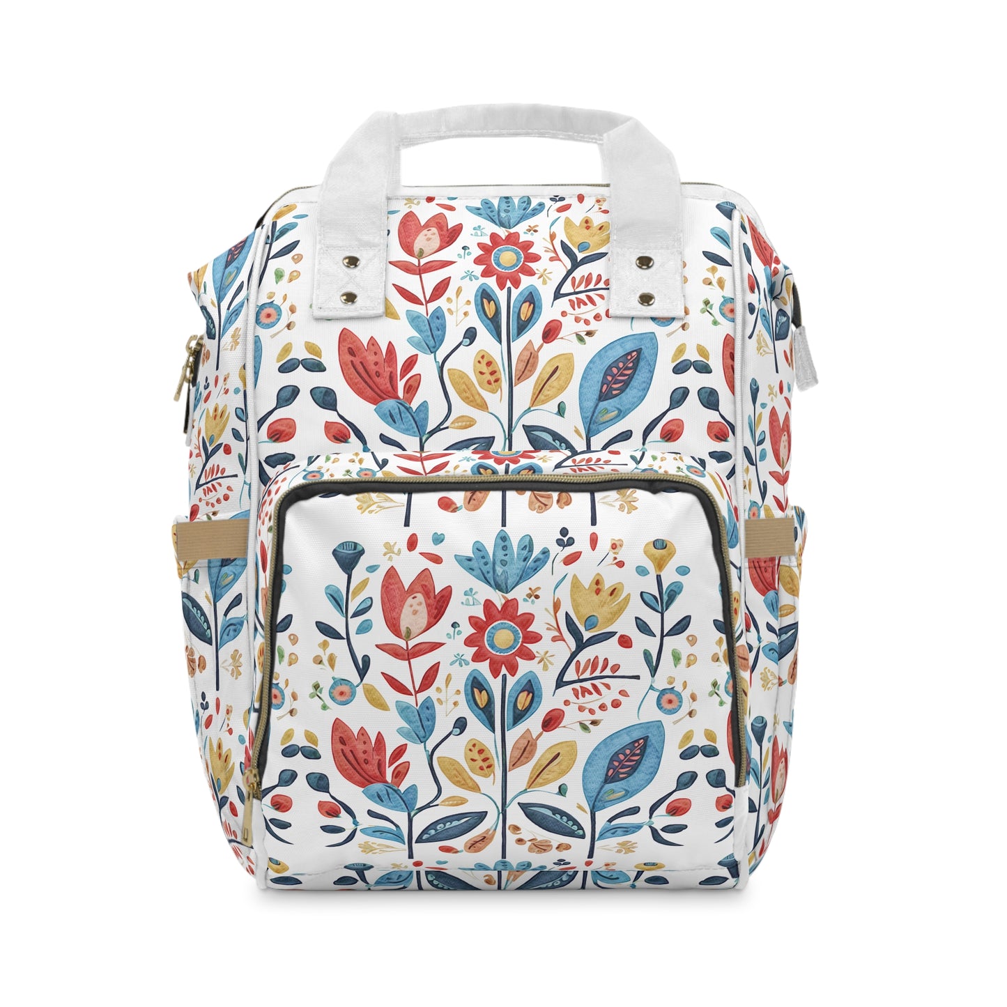 Bright and Colourful Folk Art Flowers, Multifunctional Diaper Backpack