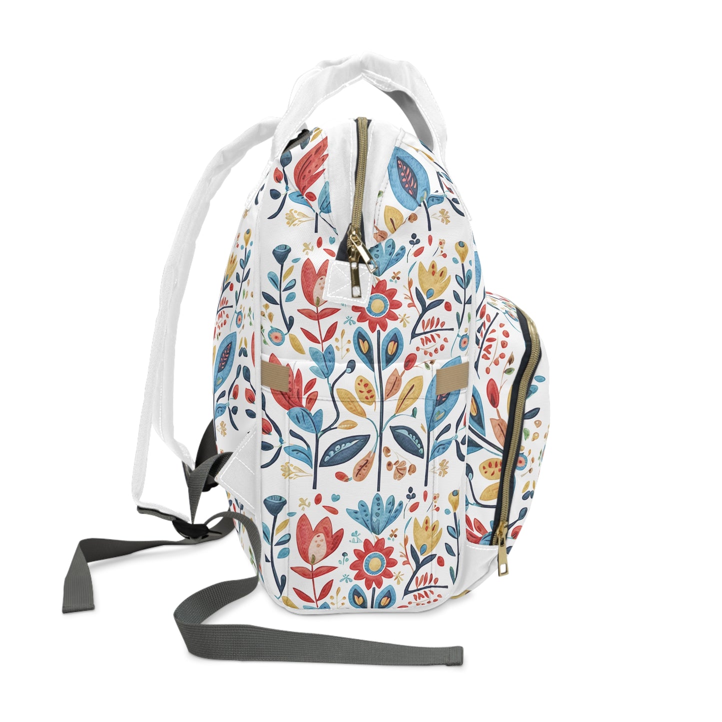 Bright and Colourful Folk Art Flowers, Multifunctional Diaper Backpack