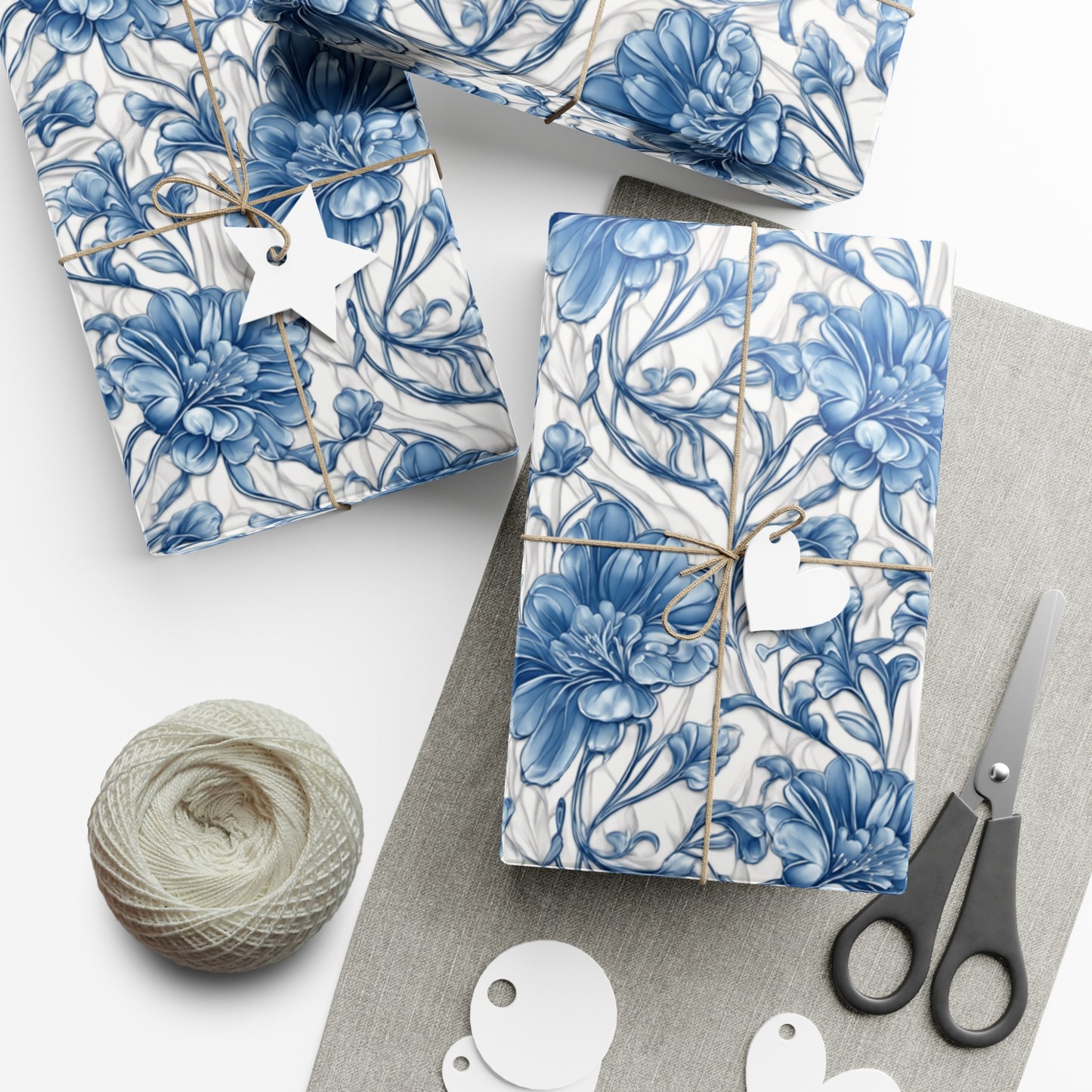 Blue & White Flowers Gift Wrap Papers