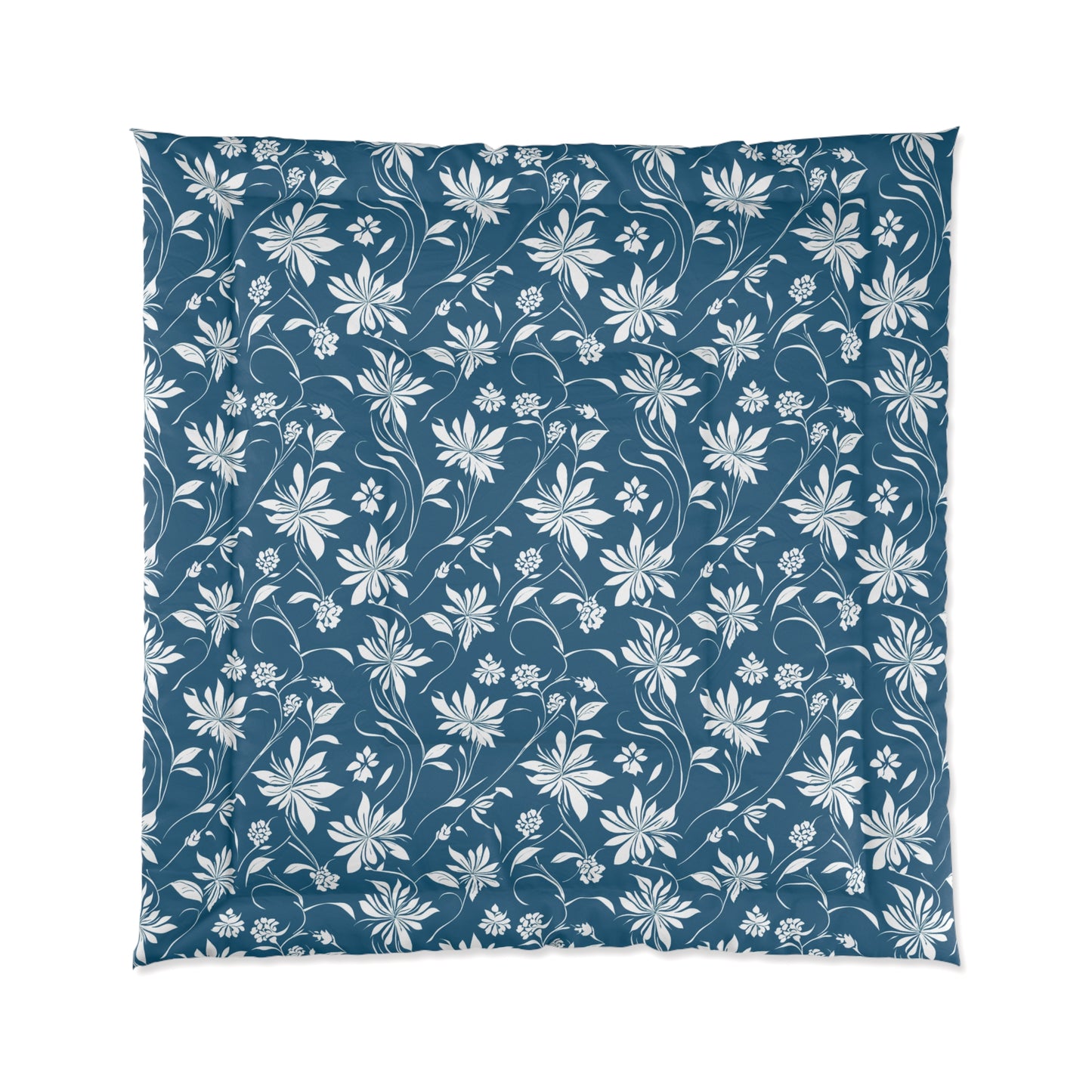 Simple White Flower on Dark Teal Pattern Comforter