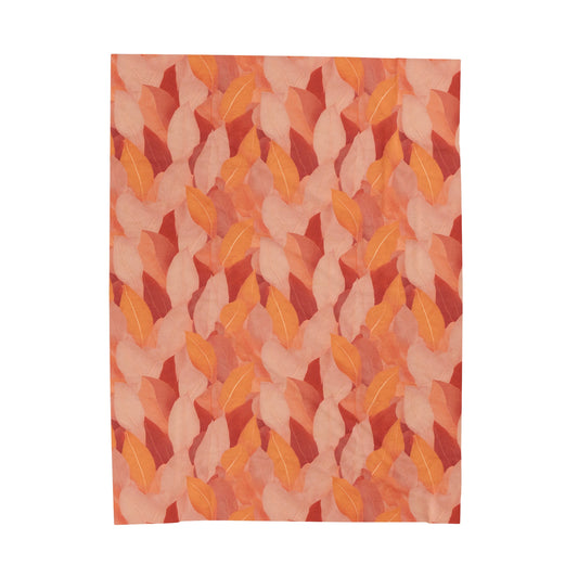 Soft Autumn Leaves in Pink, Red and Orange Velveteen Plush Blanket