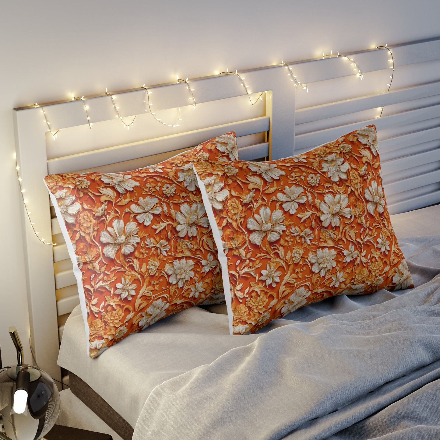 White Flowers on Apricot Pillow Sham