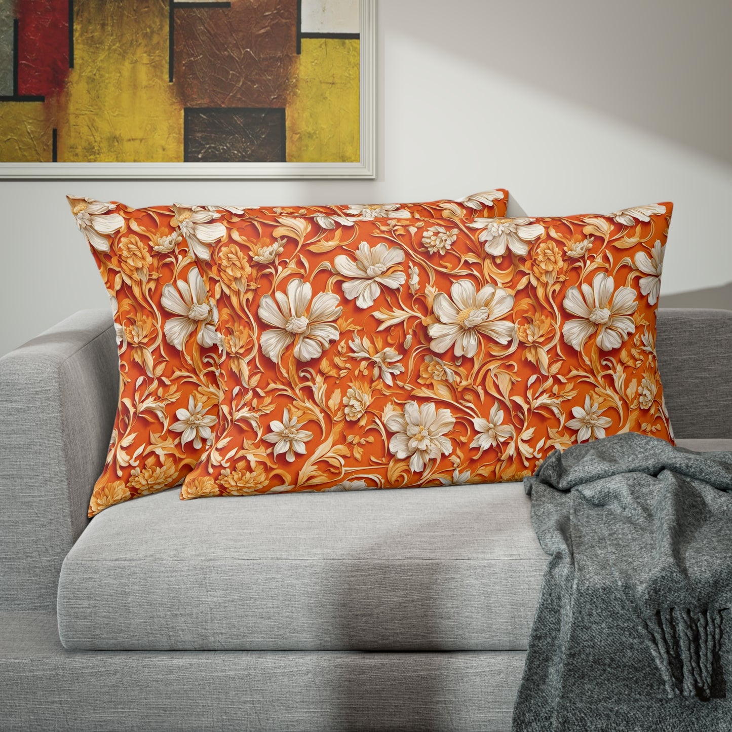 White Flowers on Apricot Pillow Sham