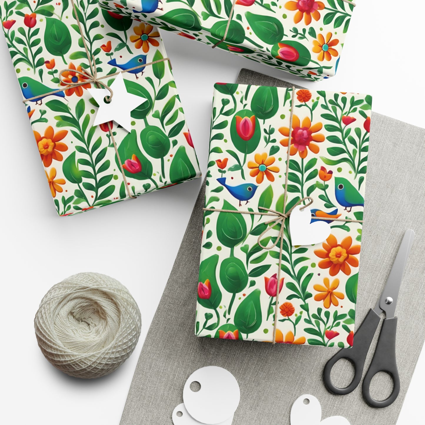 Bright Garden Birds, Leaves and Flowers Gift Wrap Papers