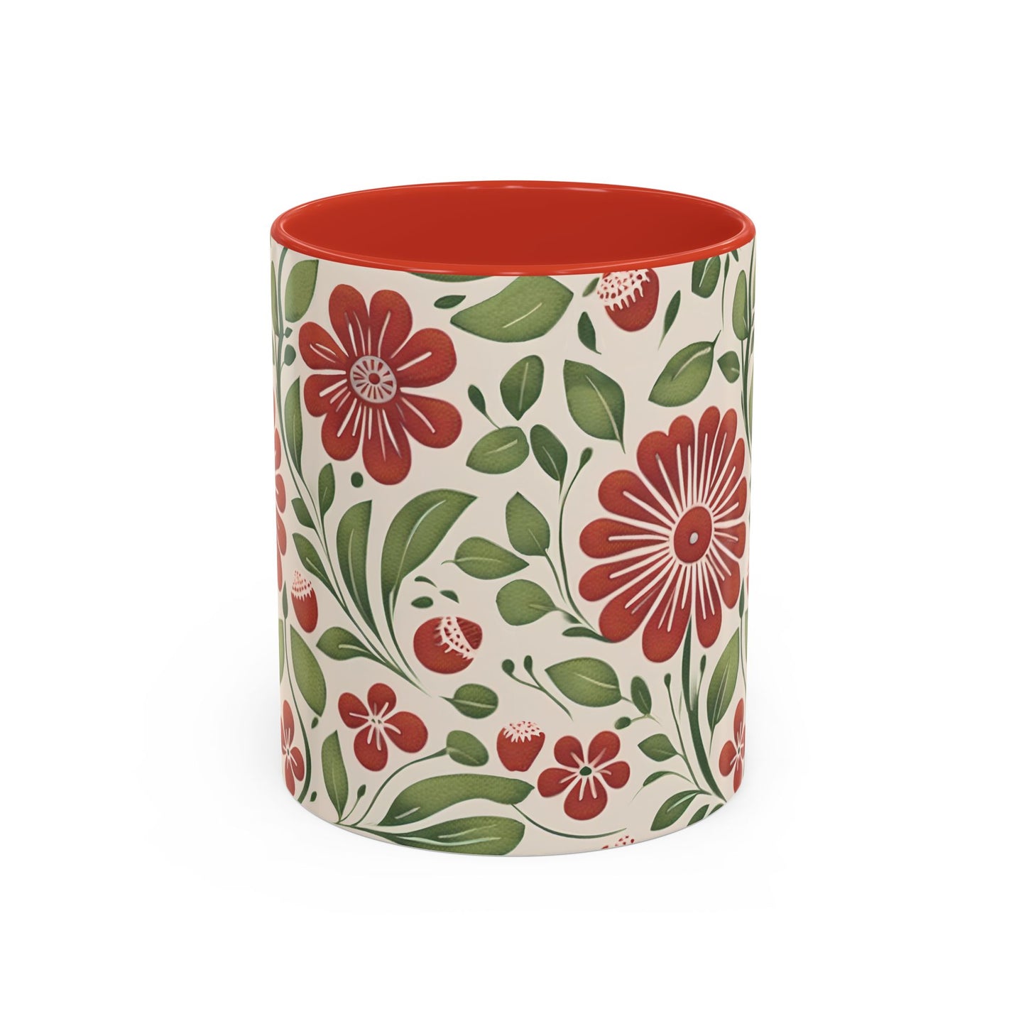 Strawberry Folk Art Flower, Coffee Mug, 11oz