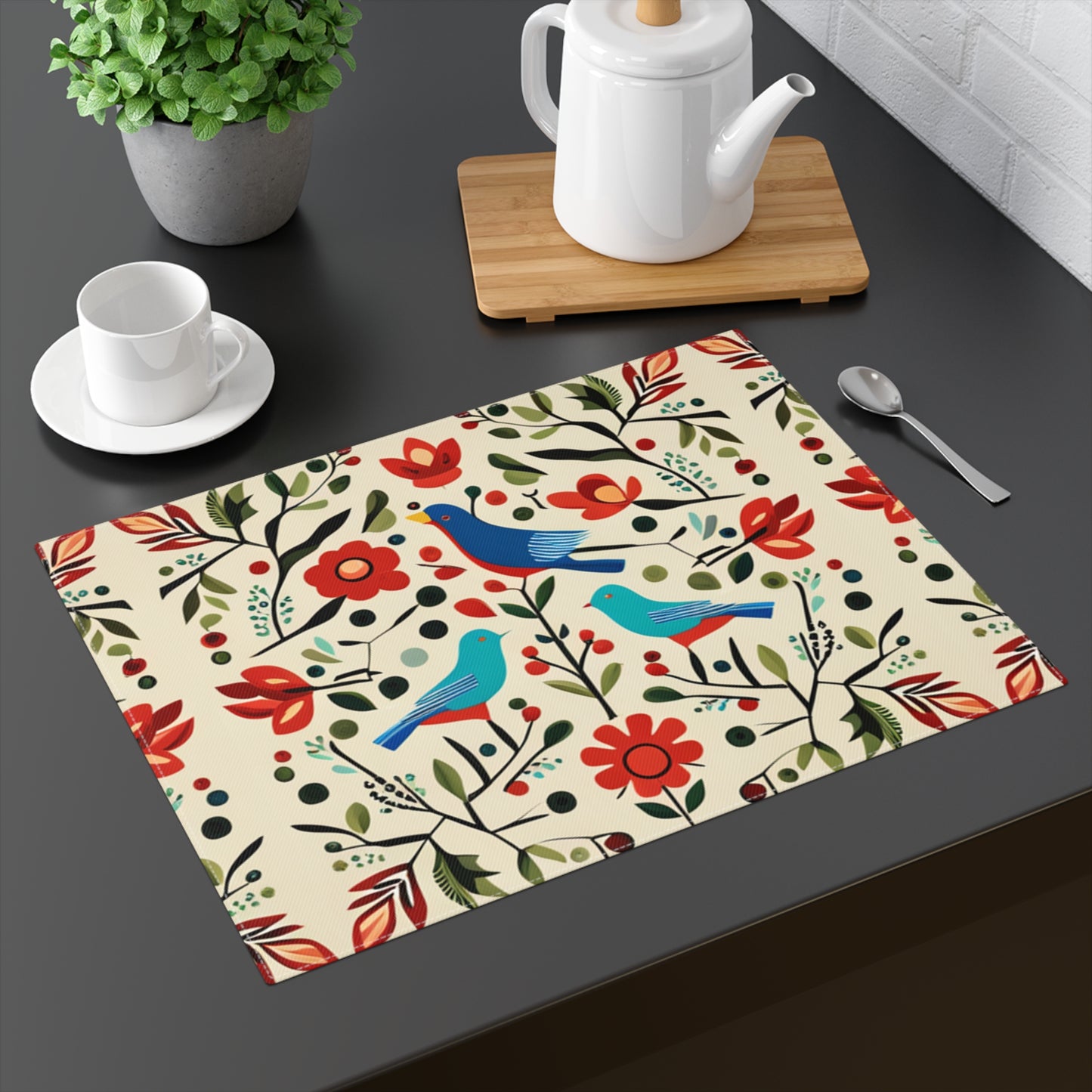 Folk Birds in the Branches Placemat, 1pc