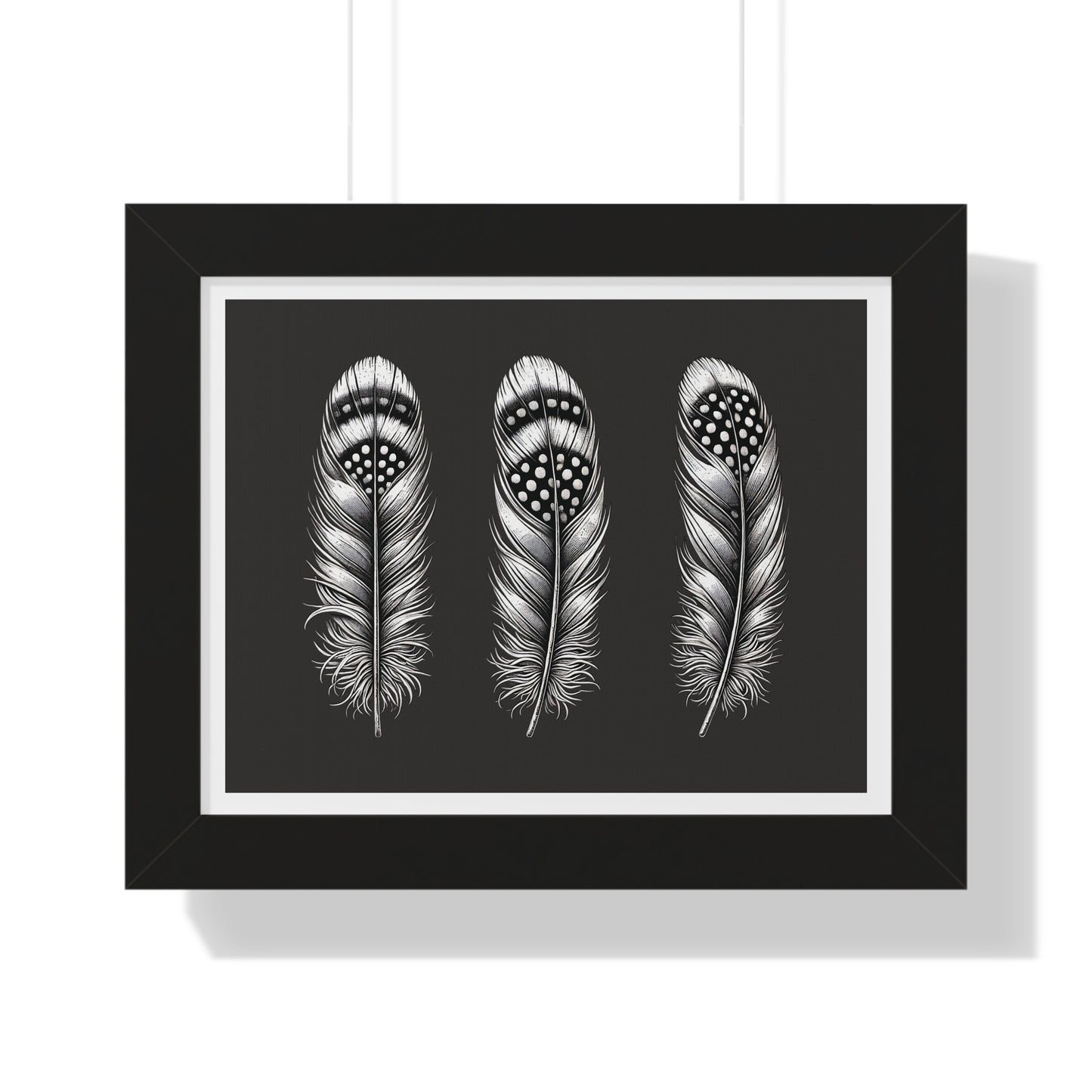 Black and White Speckled Feathers, Framed Horizontal Poster