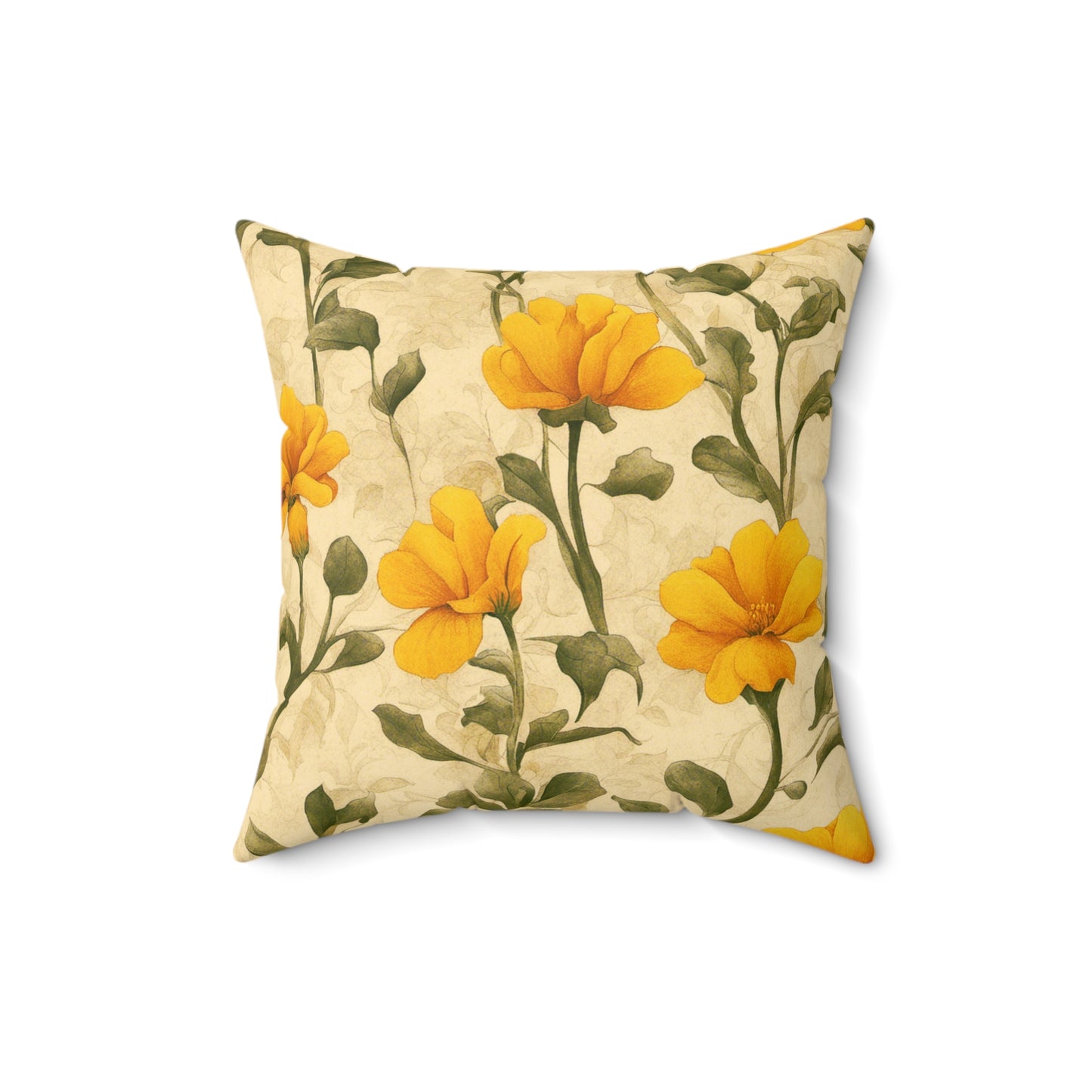 Gold Flowers Polyester Square Pillow