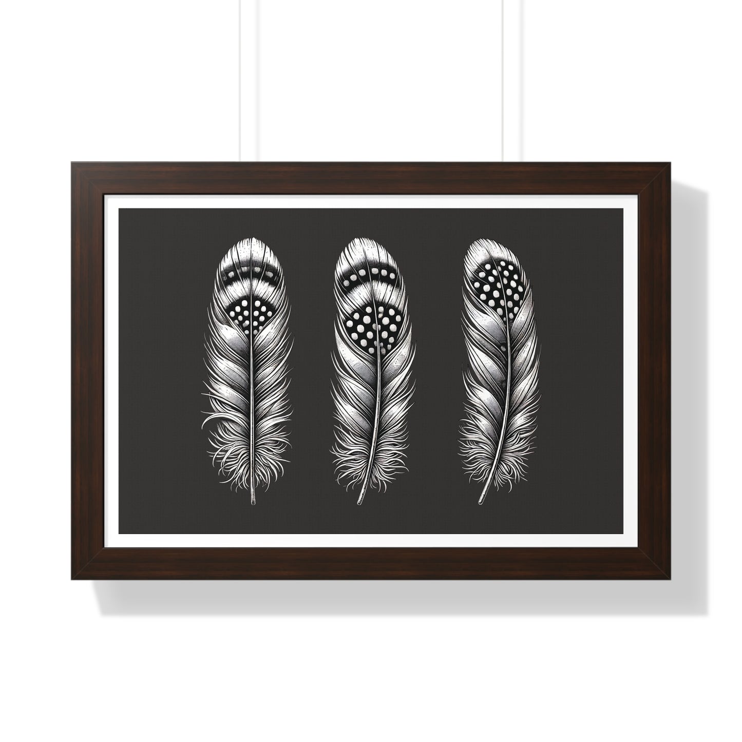 Black and White Speckled Feathers, Framed Horizontal Poster