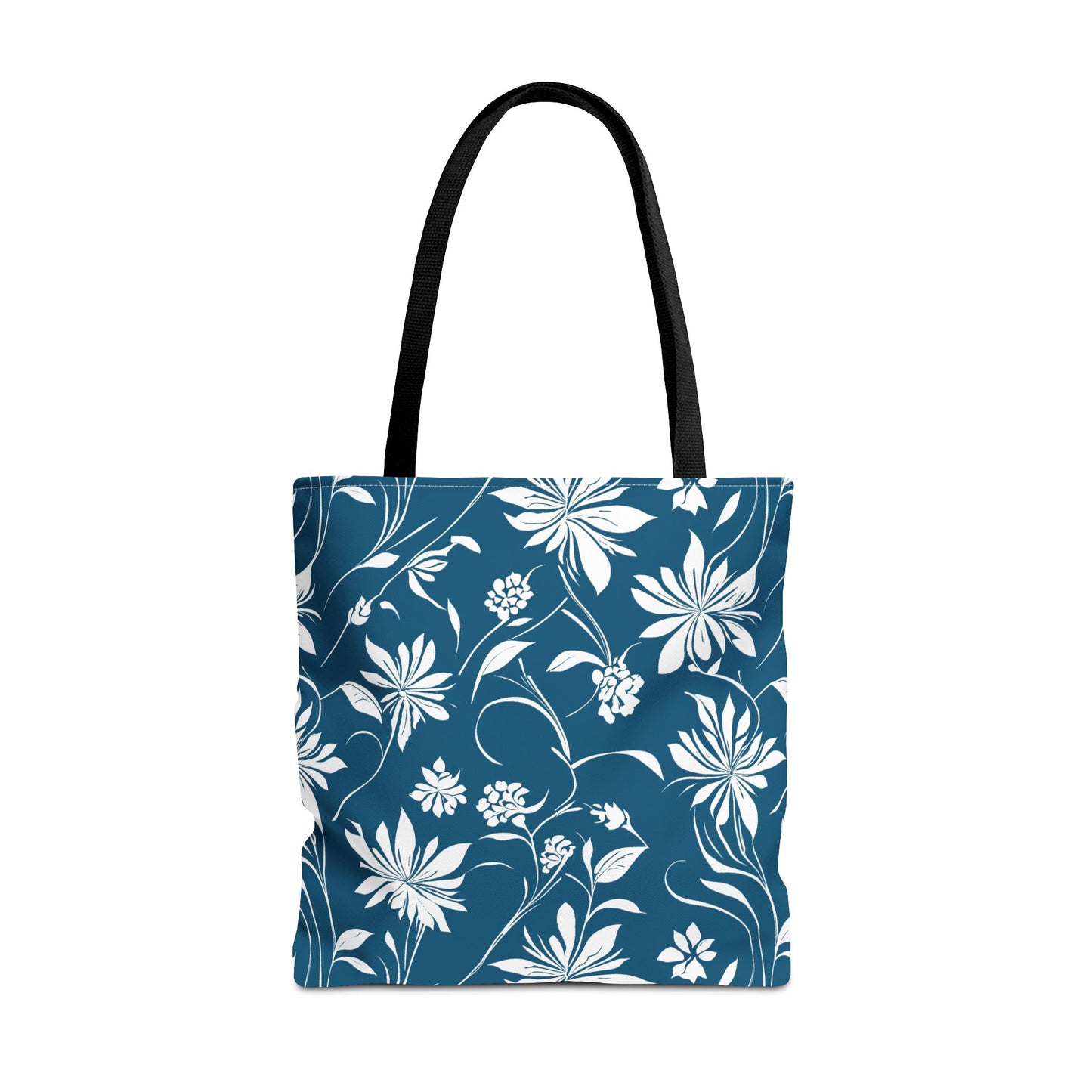 Simple White Flower on Dark Teal Pattern Tote Bag (AOP)