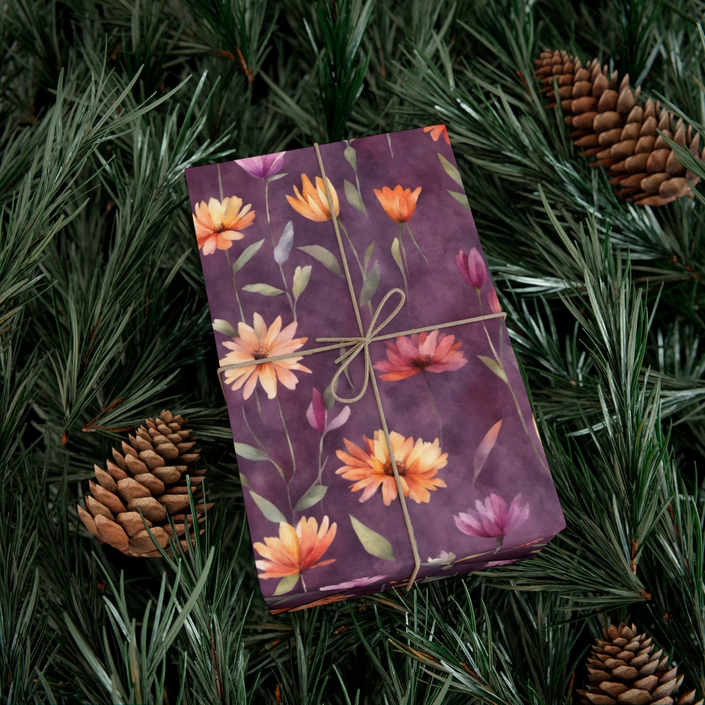 Wild Flowers on Plum Gift Wrap Papers