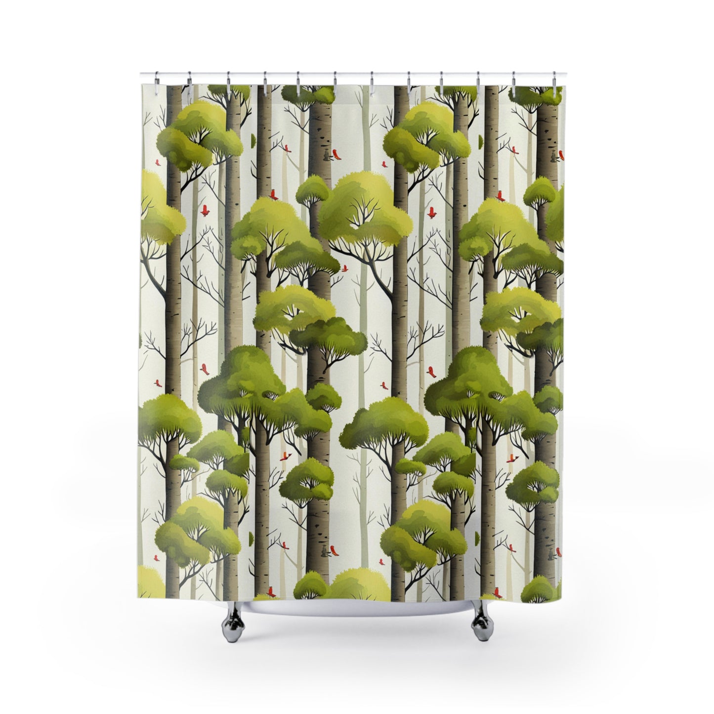 Red Birds between the Trees Shower Curtains