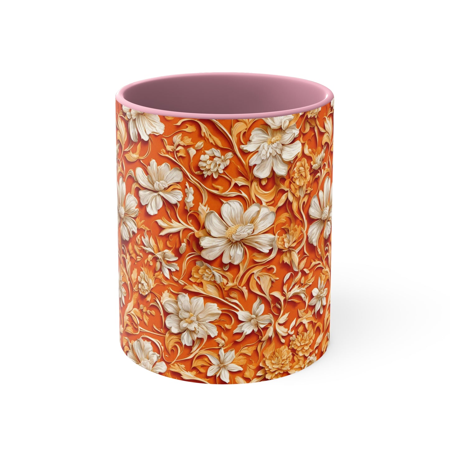 White Flowers on Apricot Coffee Mug, 11oz