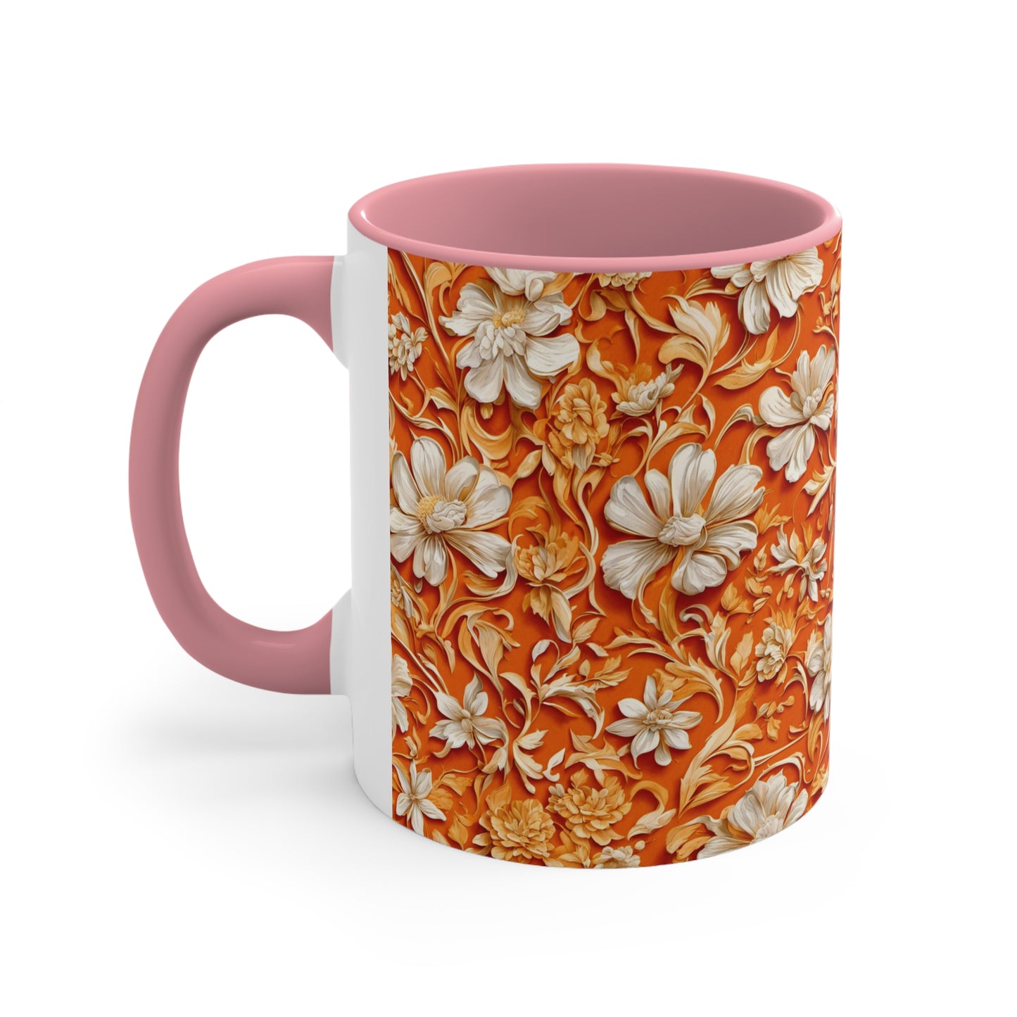 White Flowers on Apricot Coffee Mug, 11oz