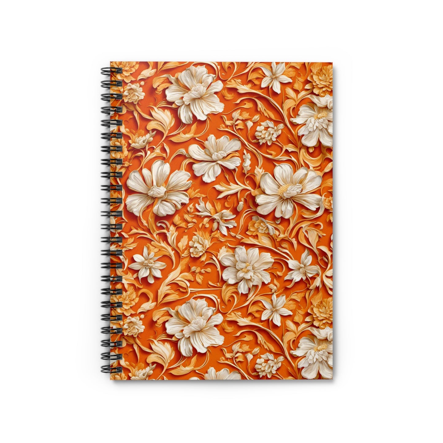 White Flowers on Apricot Spiral Notebook - Ruled Line