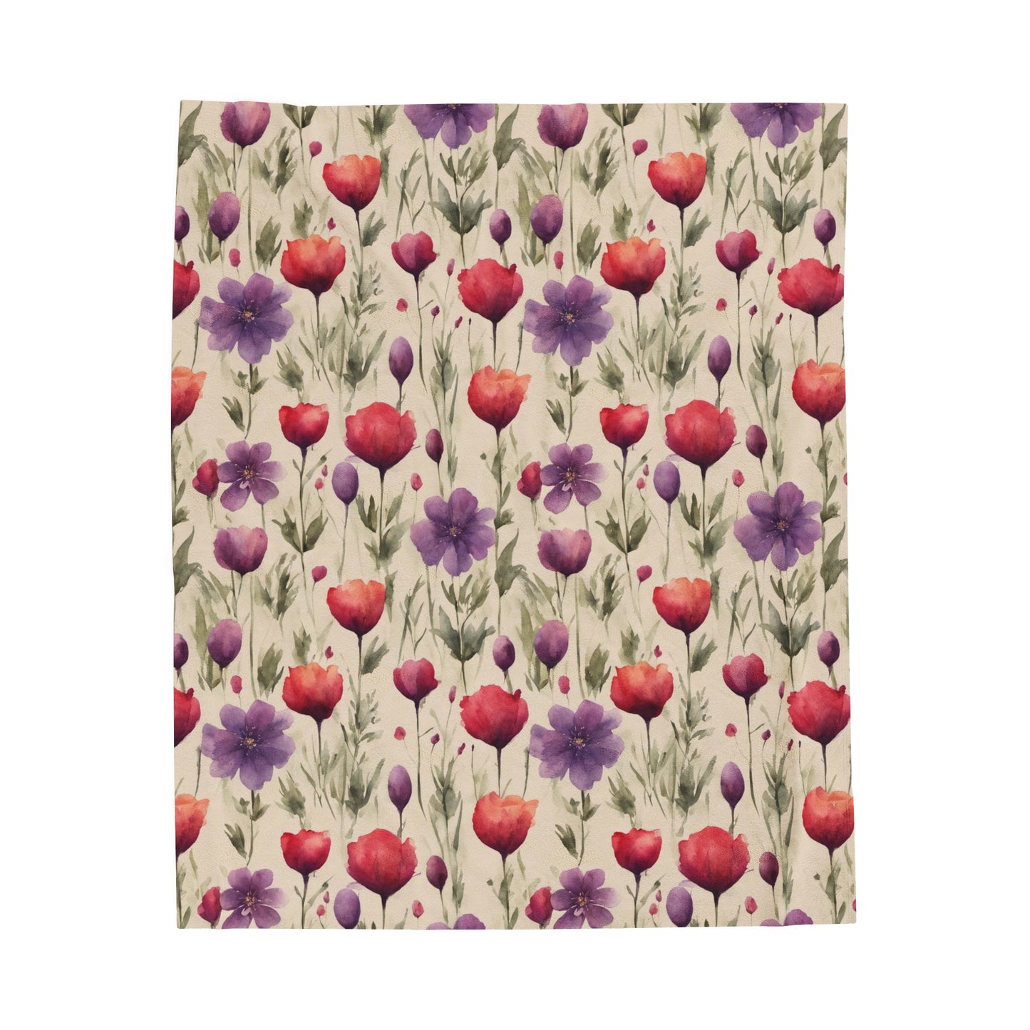 Poppies and Plum Flowers Velveteen Plush Blanket