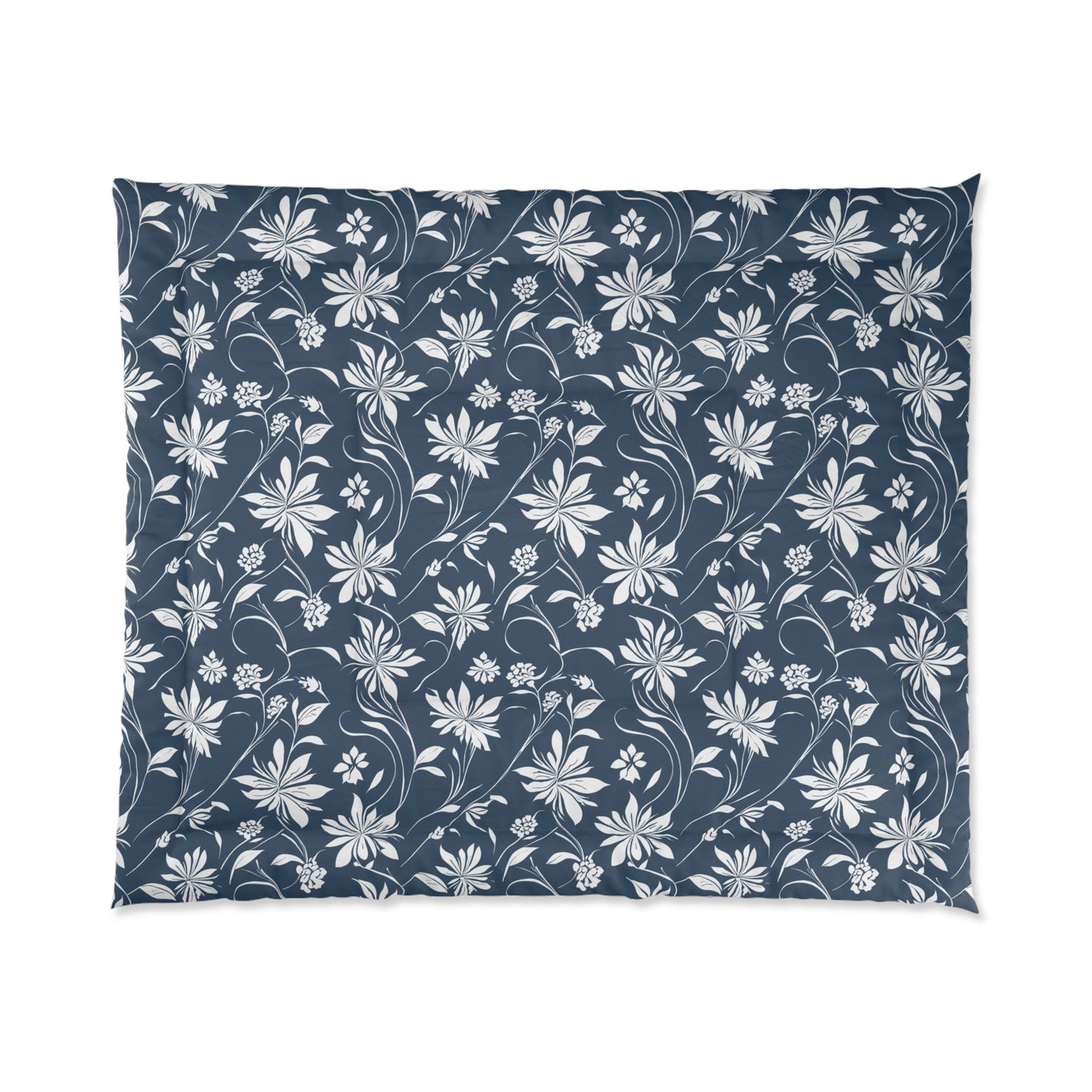 Simple White Flower on Indigo Pattern Comforter