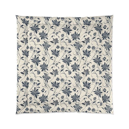 Simple Navy Flower Pattern Comforter