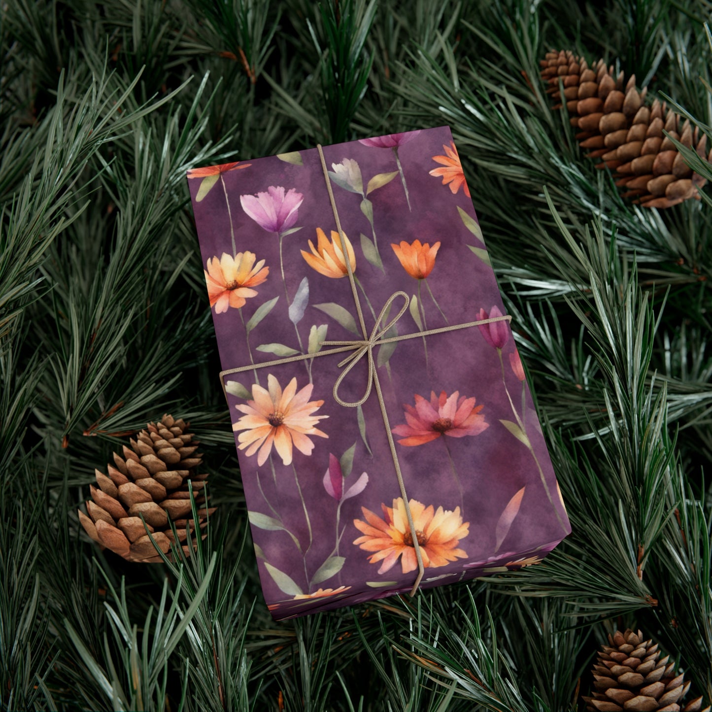 Wild Flowers on Plum Gift Wrap Papers