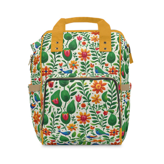 Bright Garden Birds, Leaves and Flowers Multifunctional Diaper Backpack