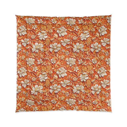 White Flowers on Apricot Comforter