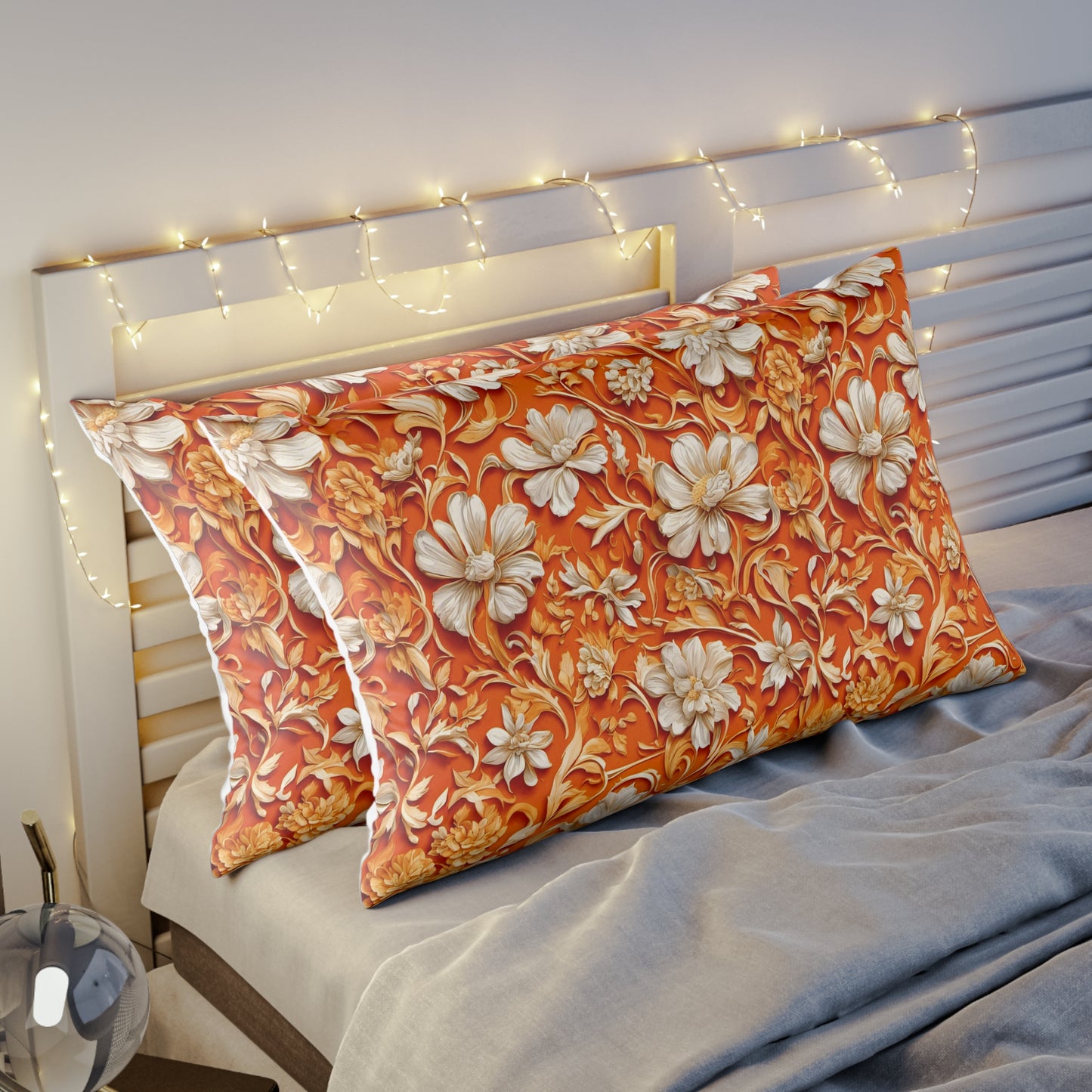 White Flowers on Apricot Pillow Sham