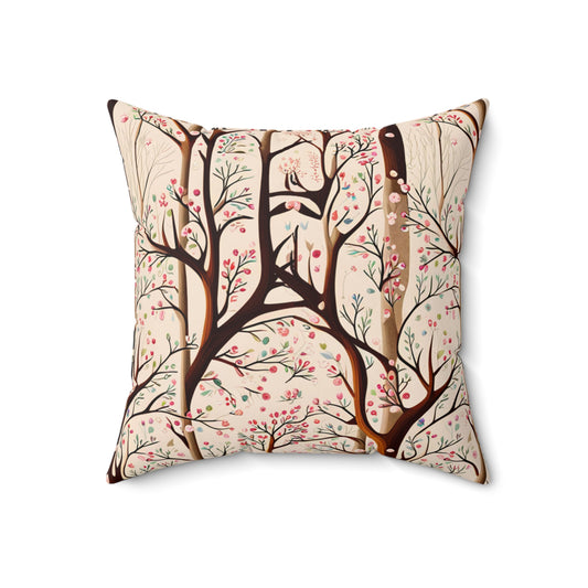 Delicate Blossom Trees Polyester Square Pillow