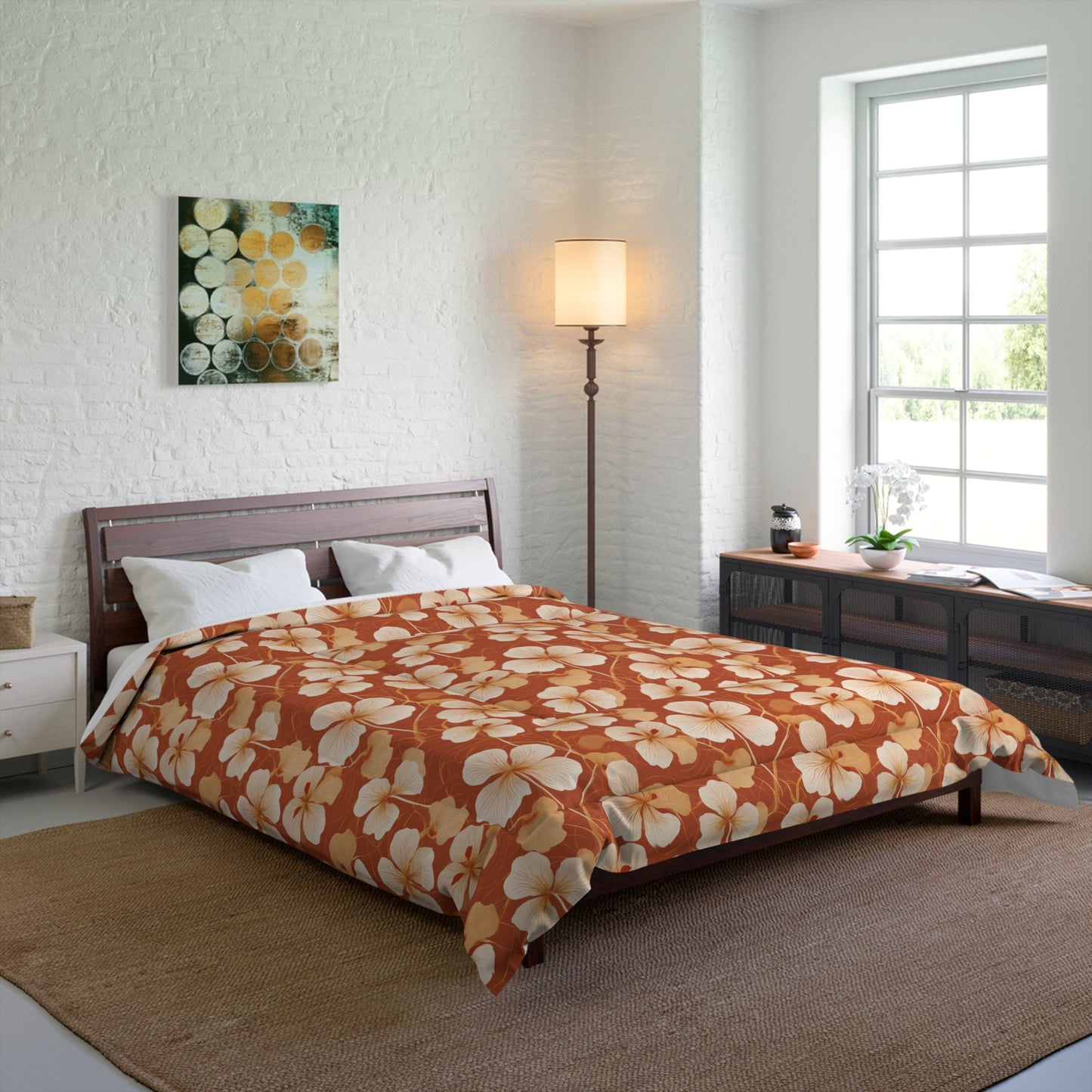 Leaves and Petals in Shades of Ochre Comforter