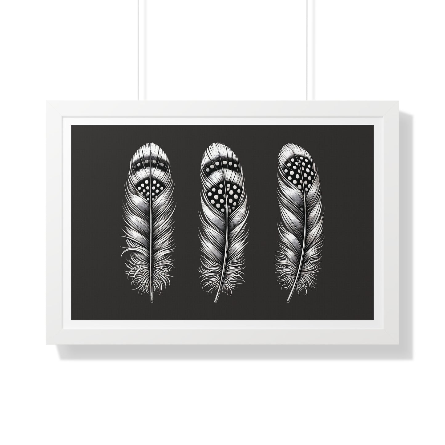 Black and White Speckled Feathers, Framed Horizontal Poster