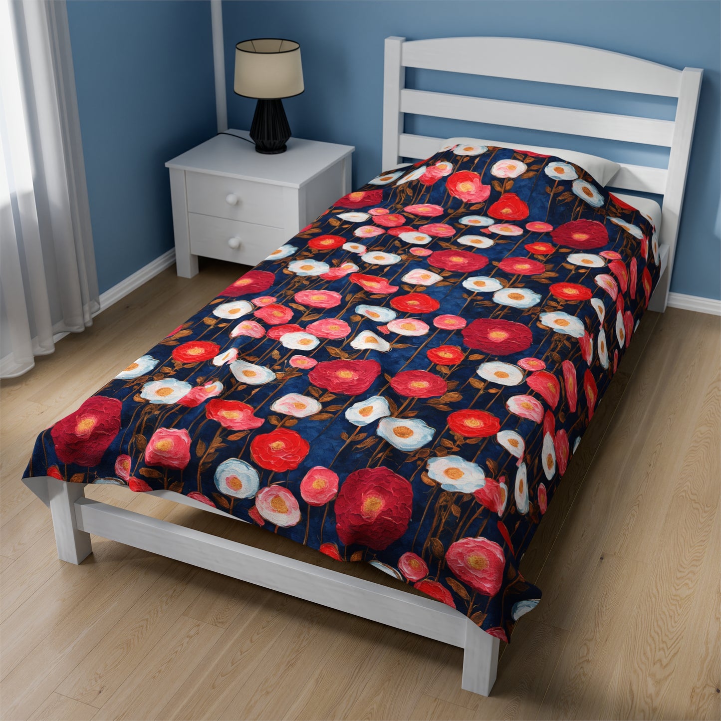 Poppy Splotches on Indigo Velveteen Plush Blanket