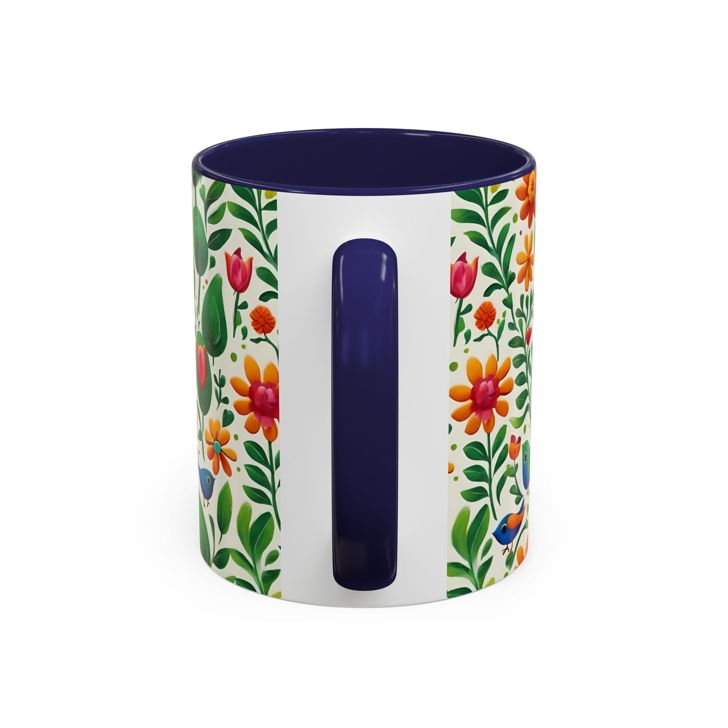 Bright Garden Birds, Leaves and Flowers Coffee Mug, 11oz