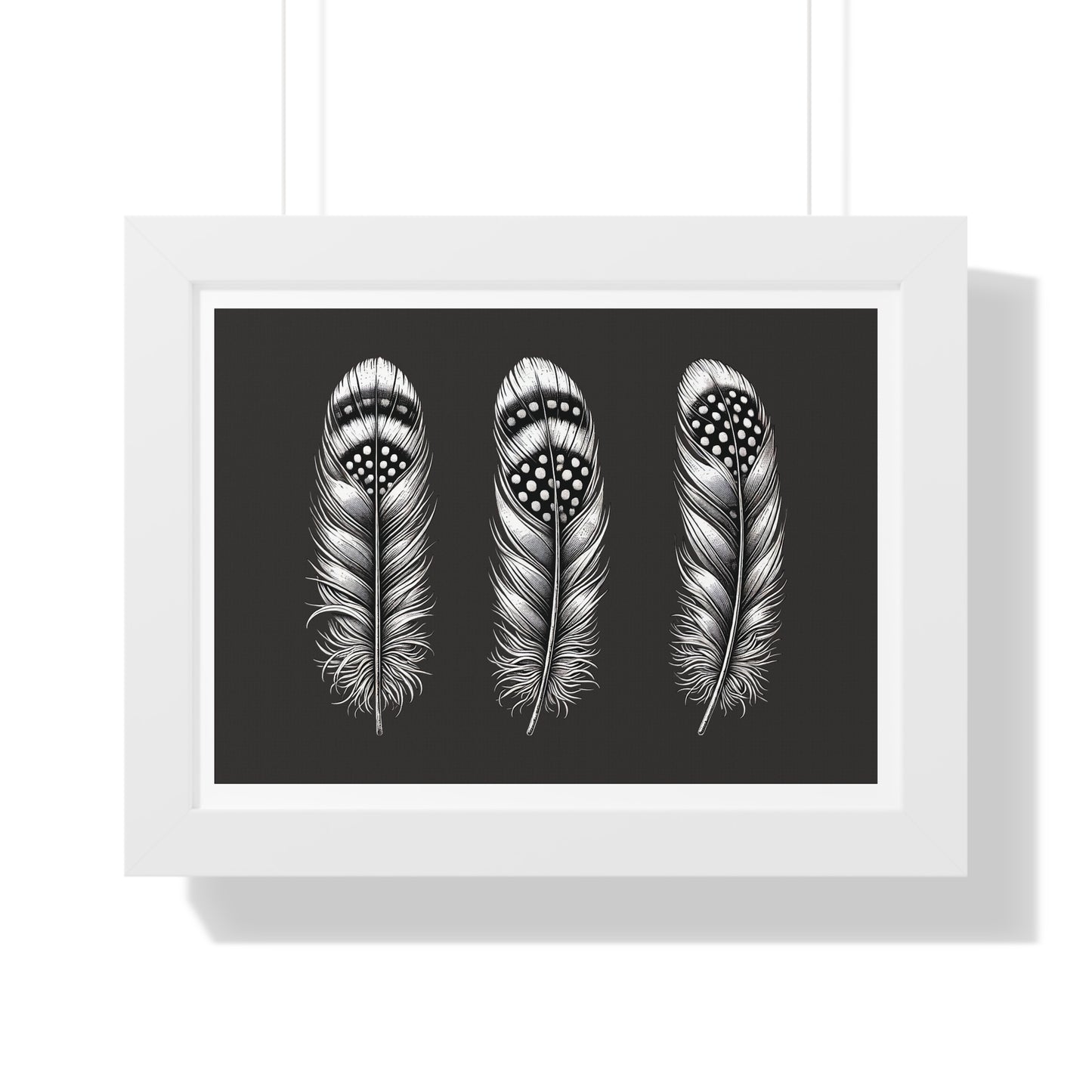 Black and White Speckled Feathers, Framed Horizontal Poster