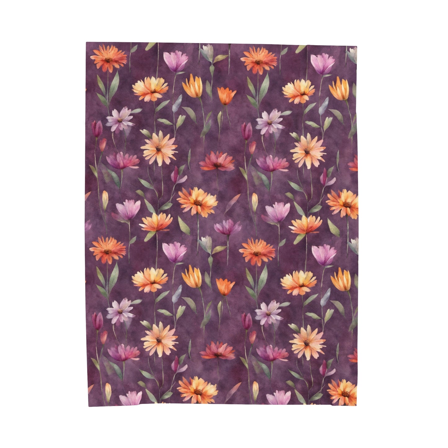 Wild Flowers on Plum Velveteen Plush Blanket