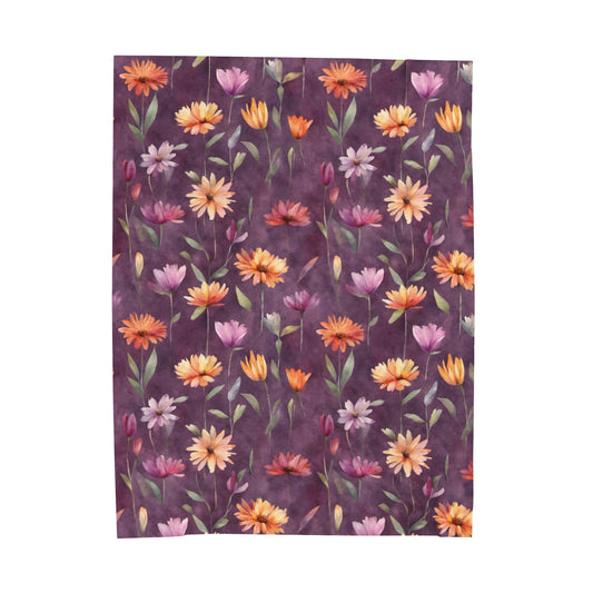 Wild Flowers on Plum Velveteen Plush Blanket