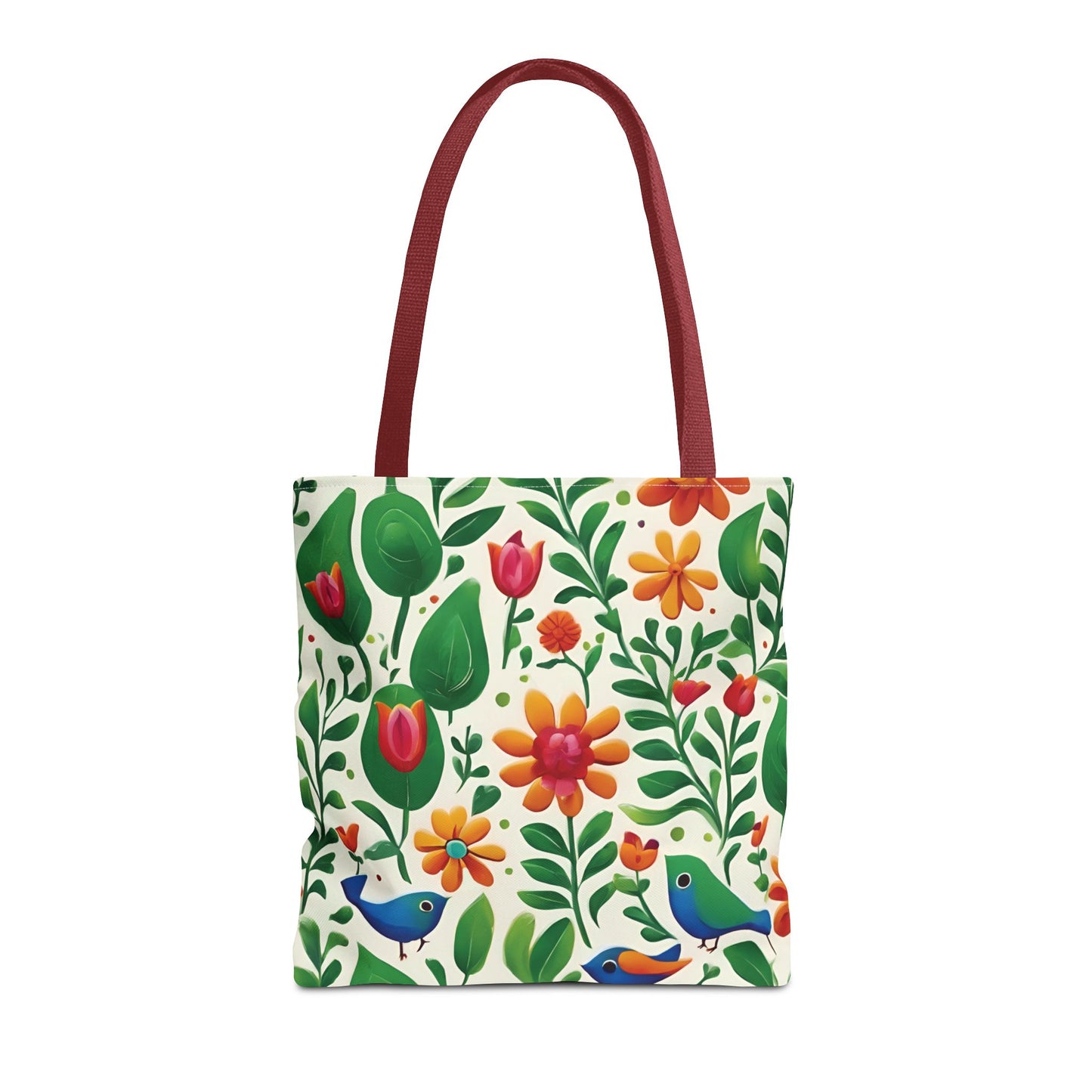 Bright Garden Birds, Leaves and Flowers Tote Bag (AOP)