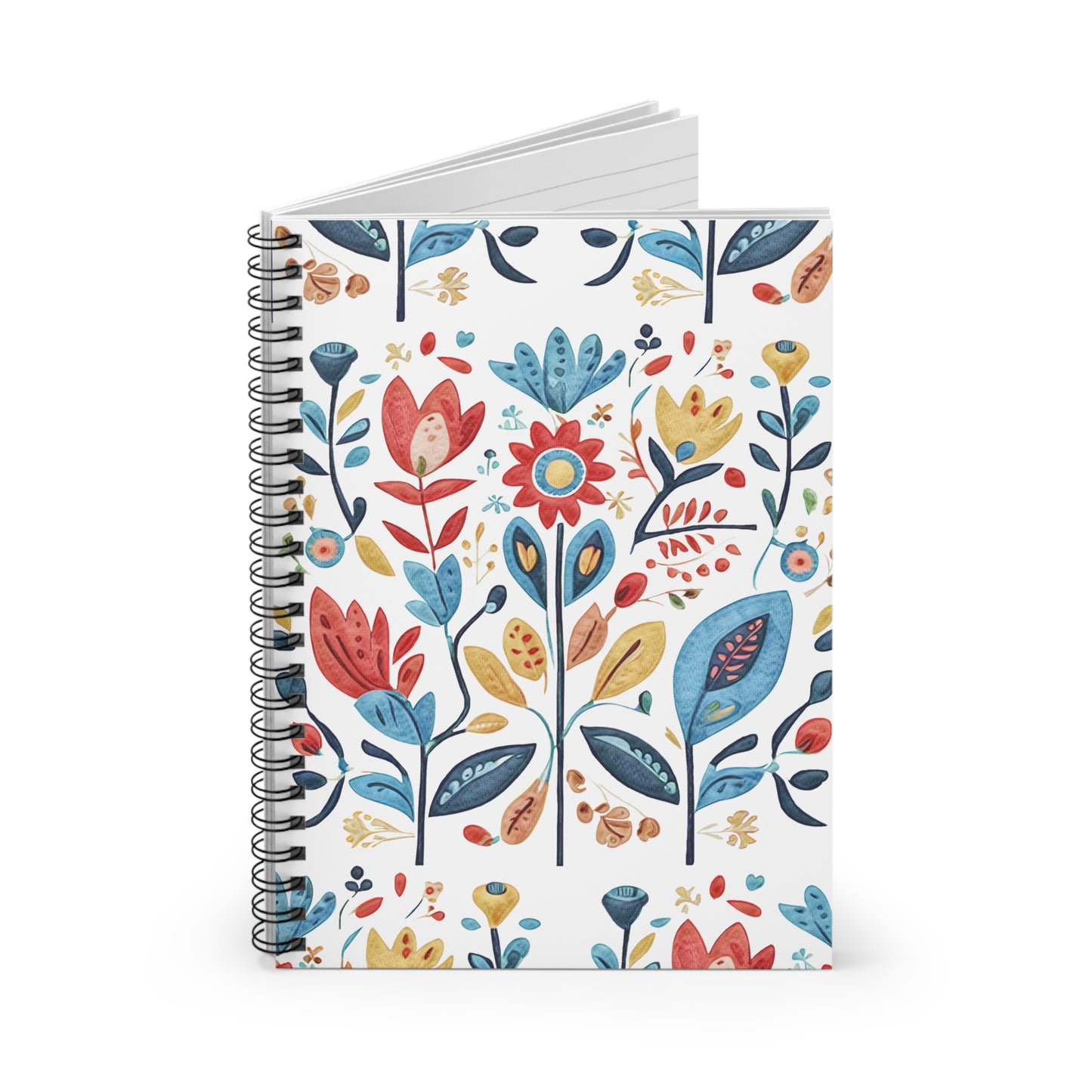 Bright and Colourful Folk Art Flowers, Spiral Notebook - Ruled Line