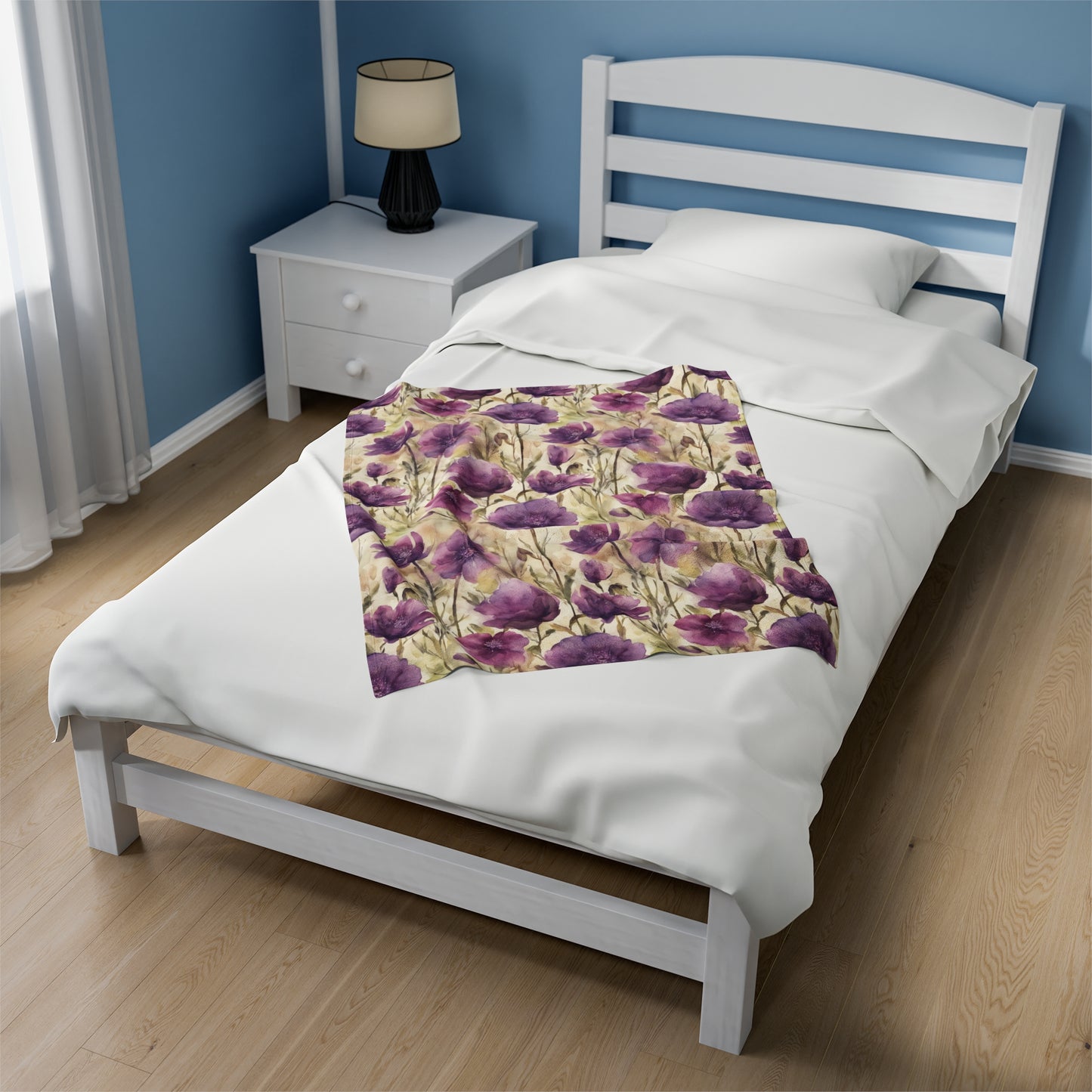 Plum Wildflowers Velveteen Plush Blanket