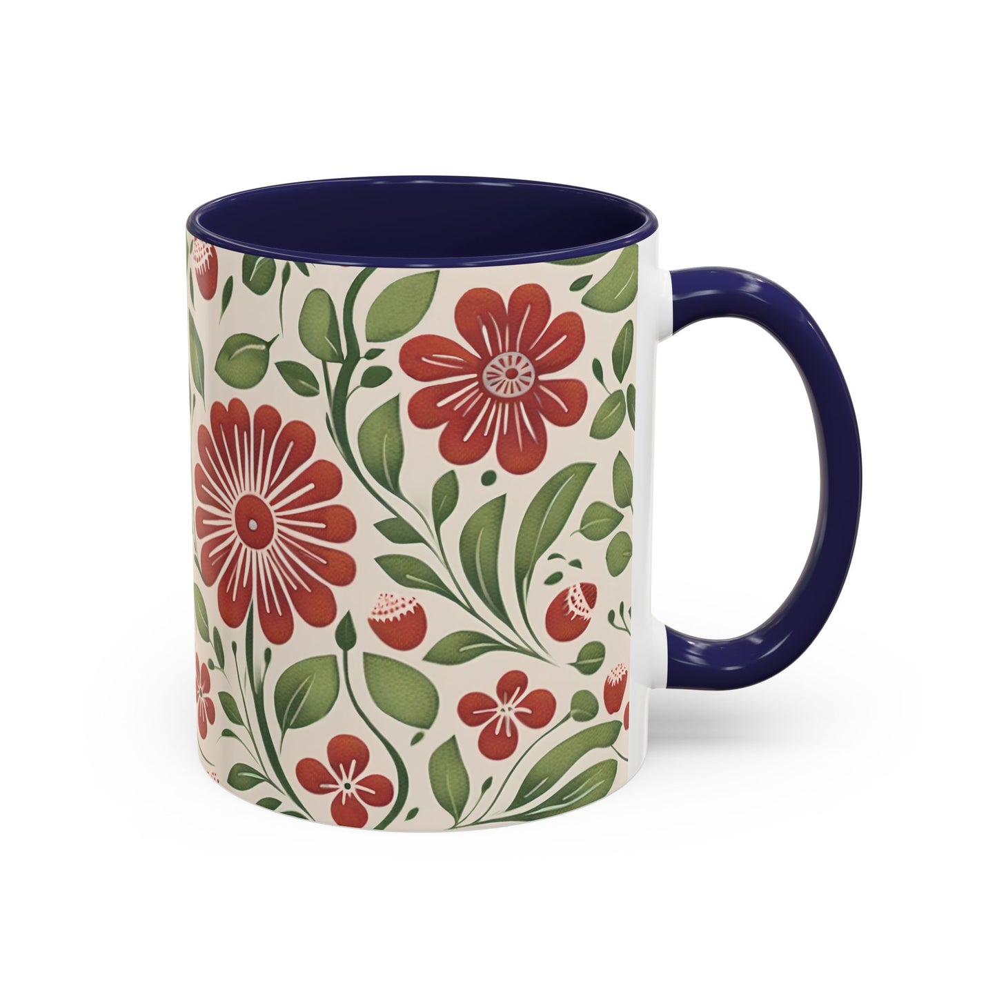 Strawberry Folk Art Flower, Coffee Mug, 11oz