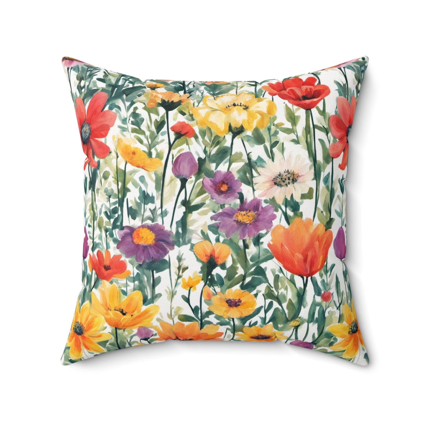 Colourful Wildflowers  Polyester Square Pillow