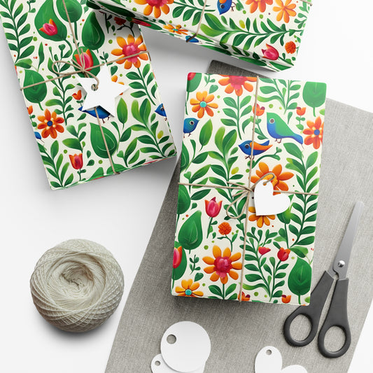 Bright Garden Birds, Leaves and Flowers Gift Wrap Papers