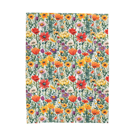 Colourful Wildflowers Velveteen Plush Blanket